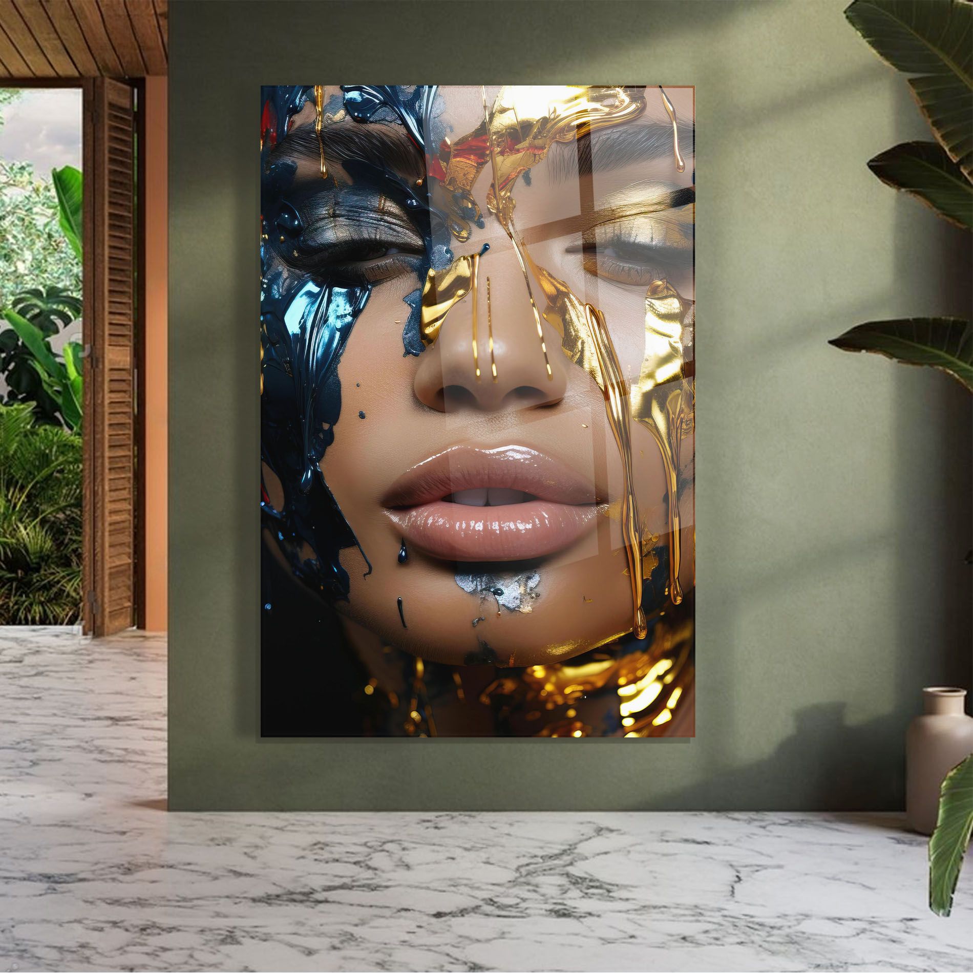 Blue Gold Paint Face mockup 7