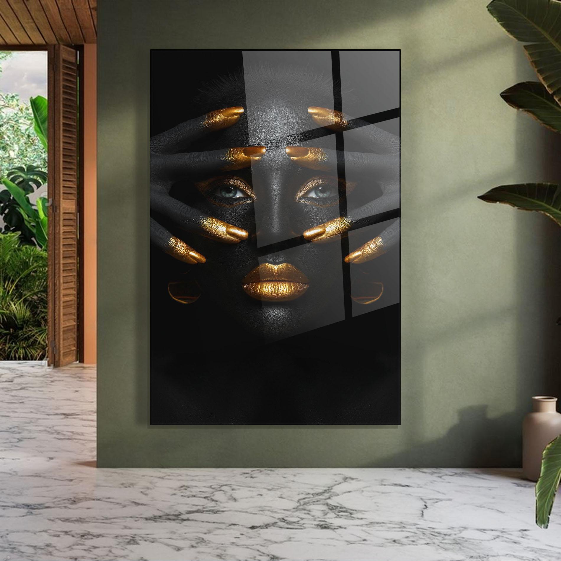 Стъклена картина Gold Fingertips Art mockup 7