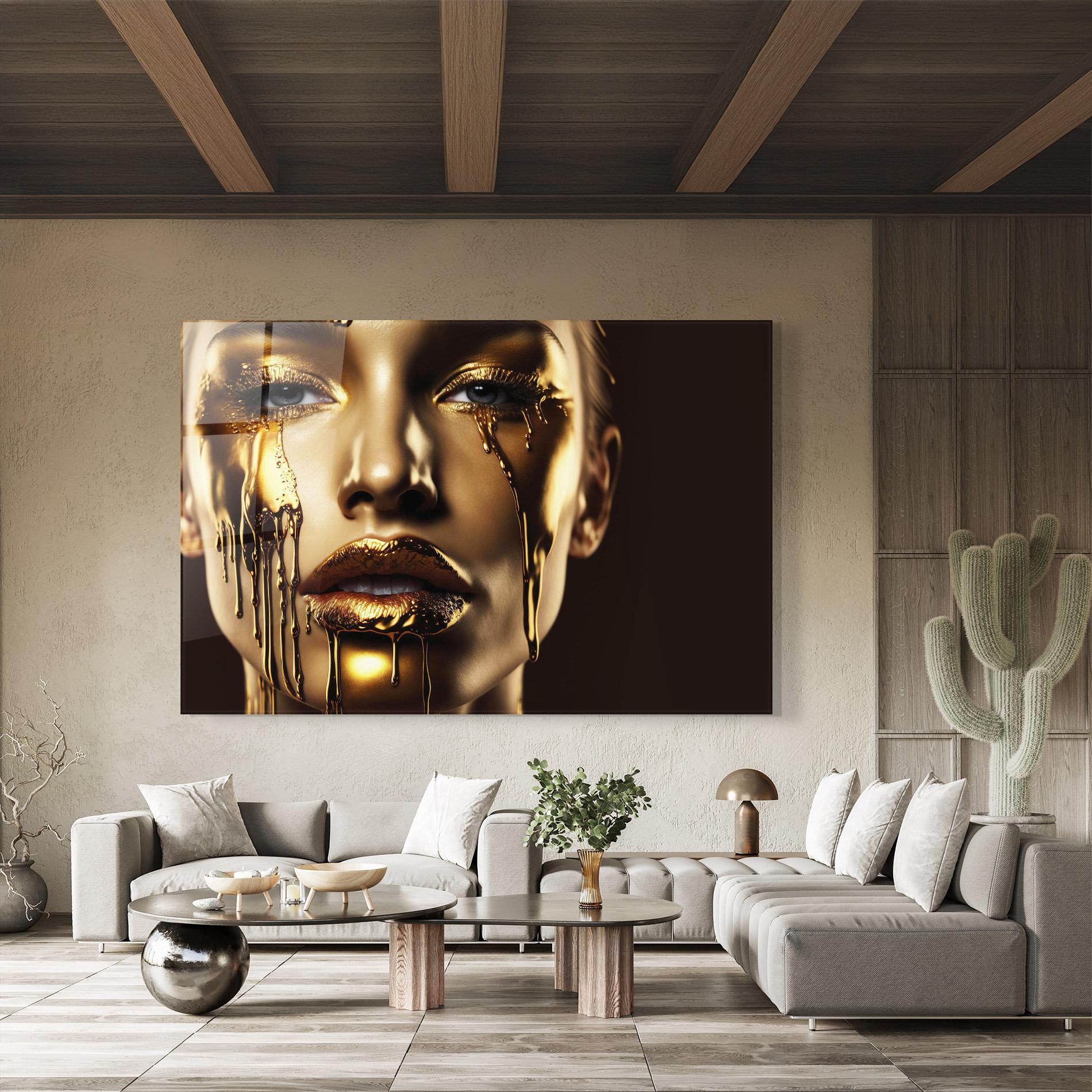 Стъклена картина Yellow Dripping Gold mockup 8