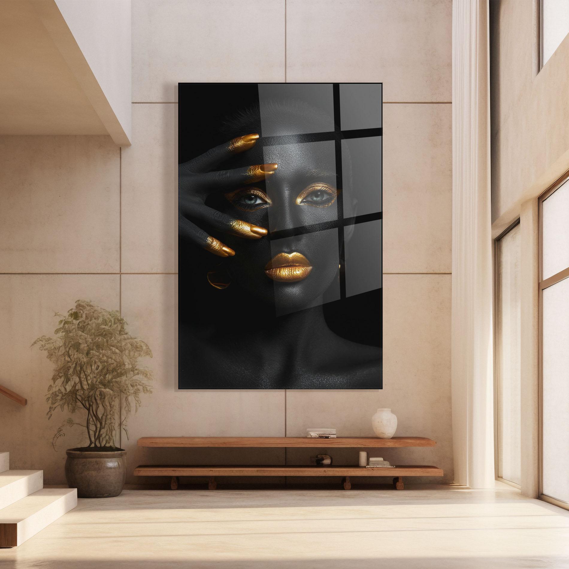 Стъклена картина Gold Makeup Nails mockup 8