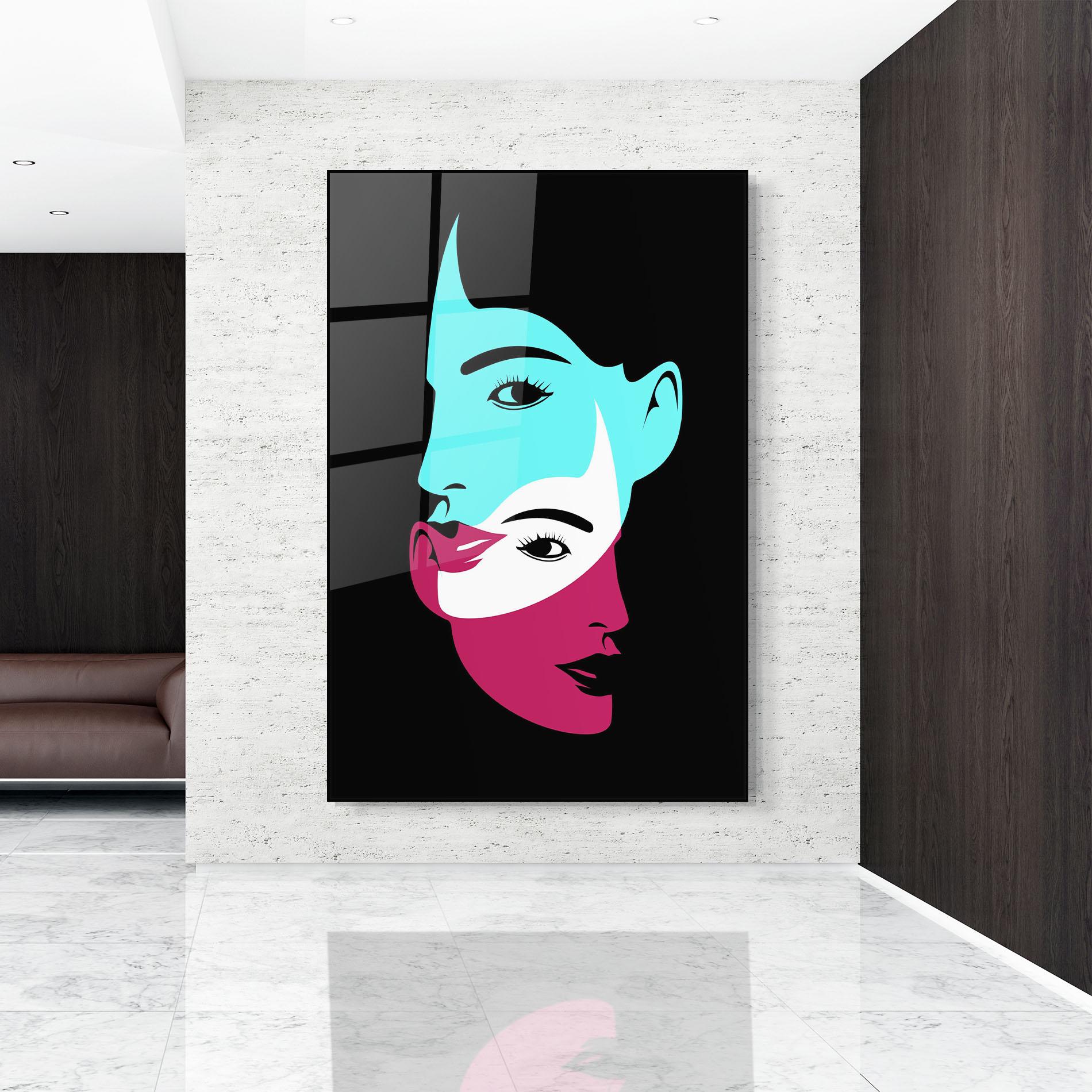 Стъклена картина Blue Pink Women mockup 9