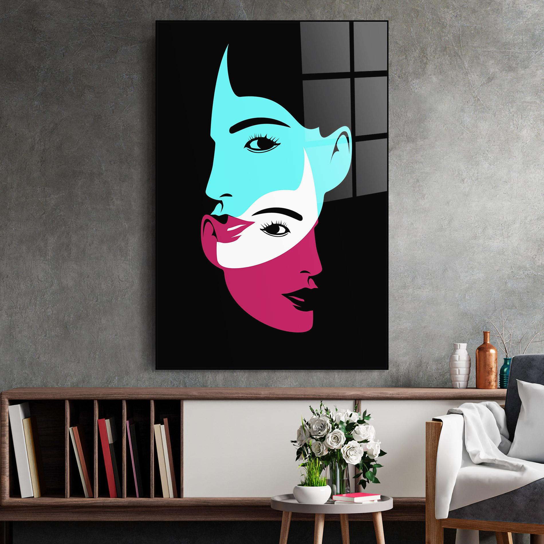 Стъклена картина Blue Pink Women mockup 2