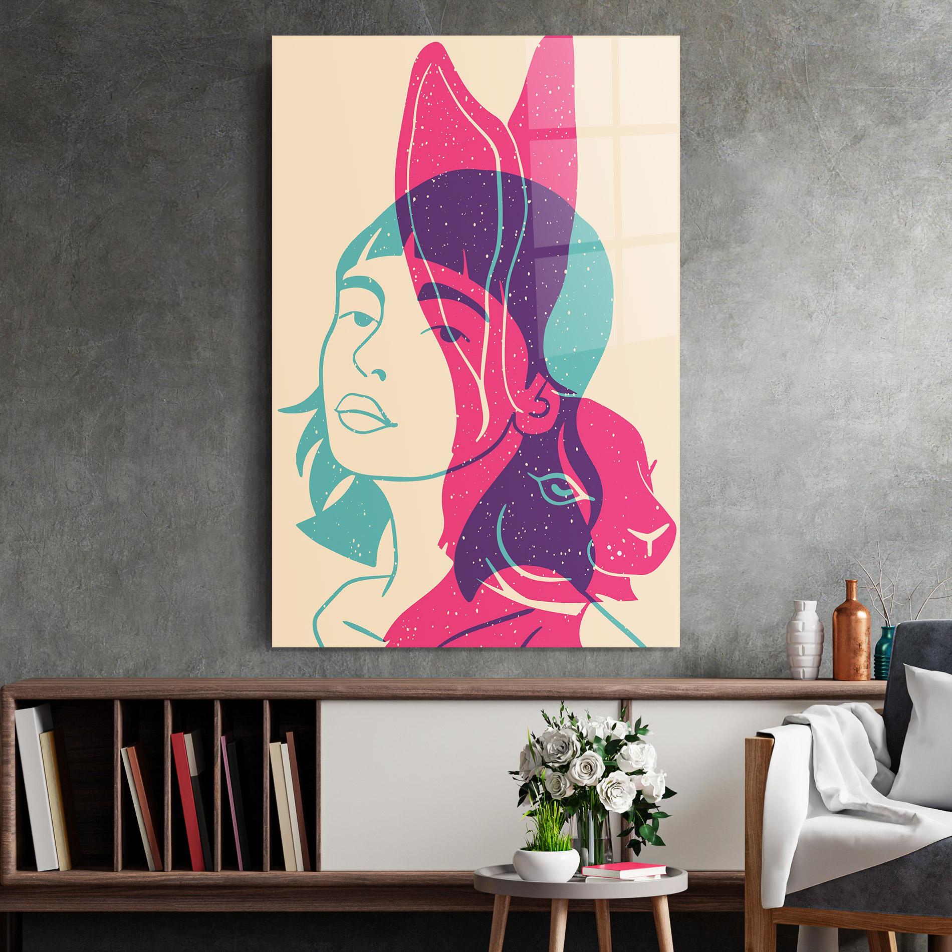 Стъклена картина Girl Rabbit mockup 2