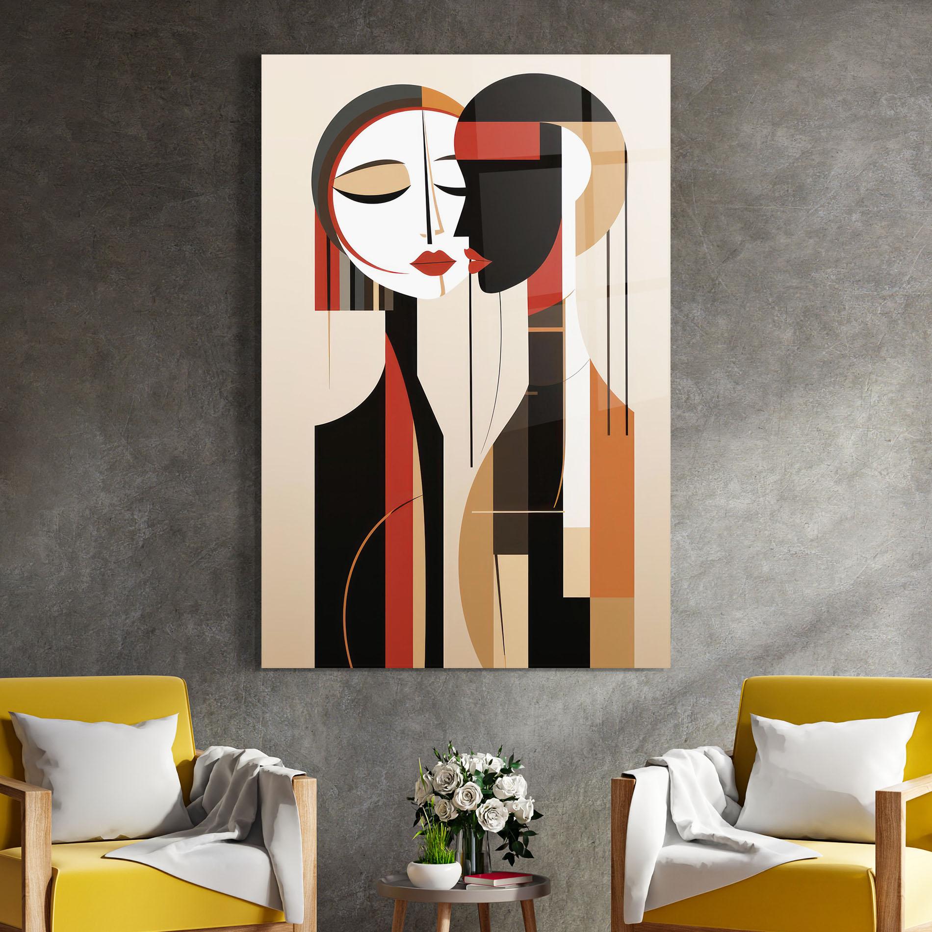 Стъклена картина Abstract Couple Kissing mockup 4