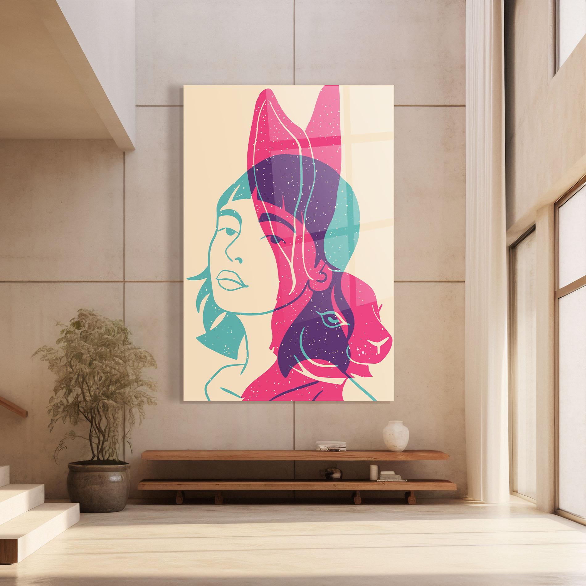 Стъклена картина Girl Rabbit mockup 8