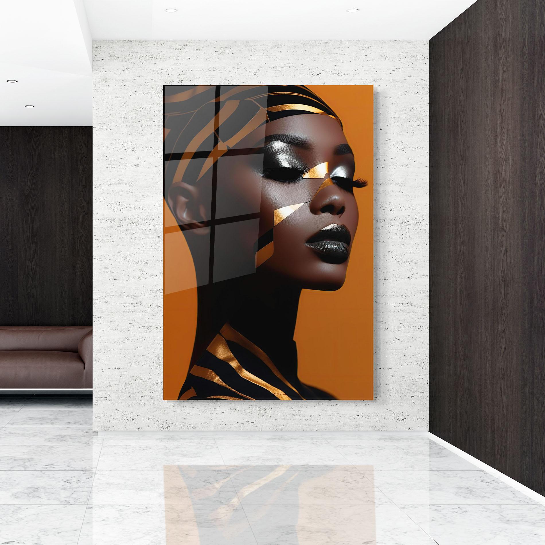Стъклена картина African Woman On Orange mockup 9