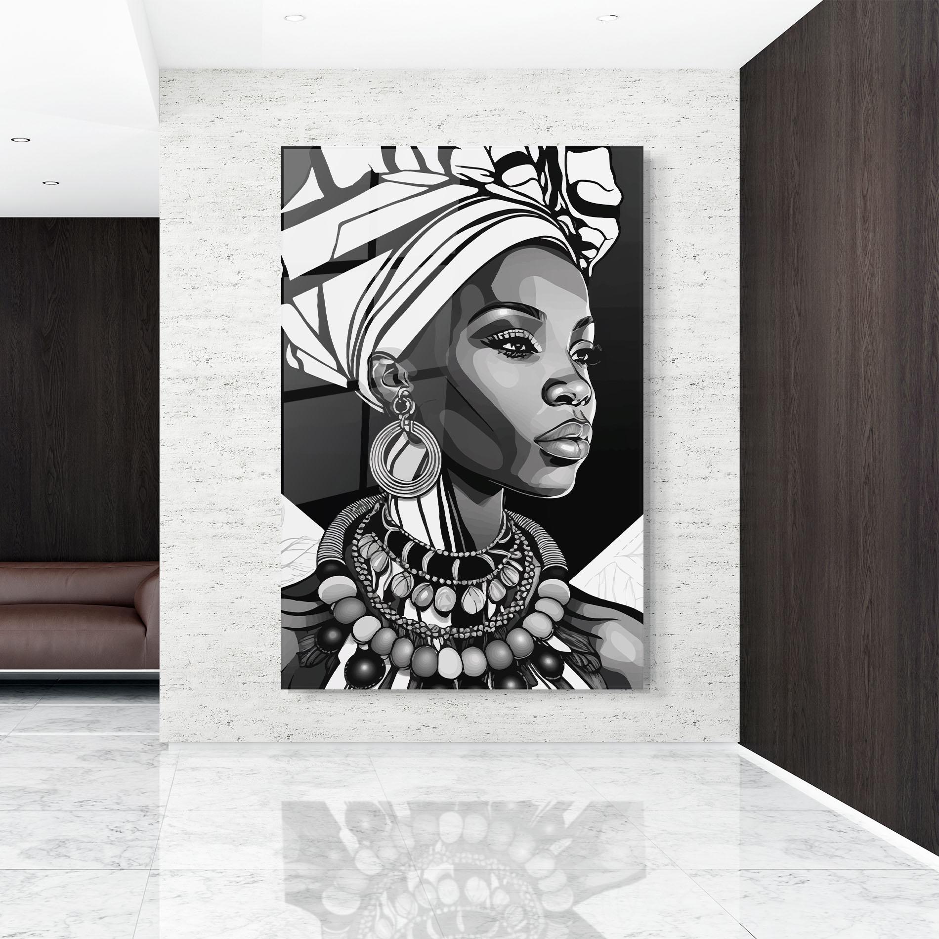 Стъклена картина Black White African mockup 9