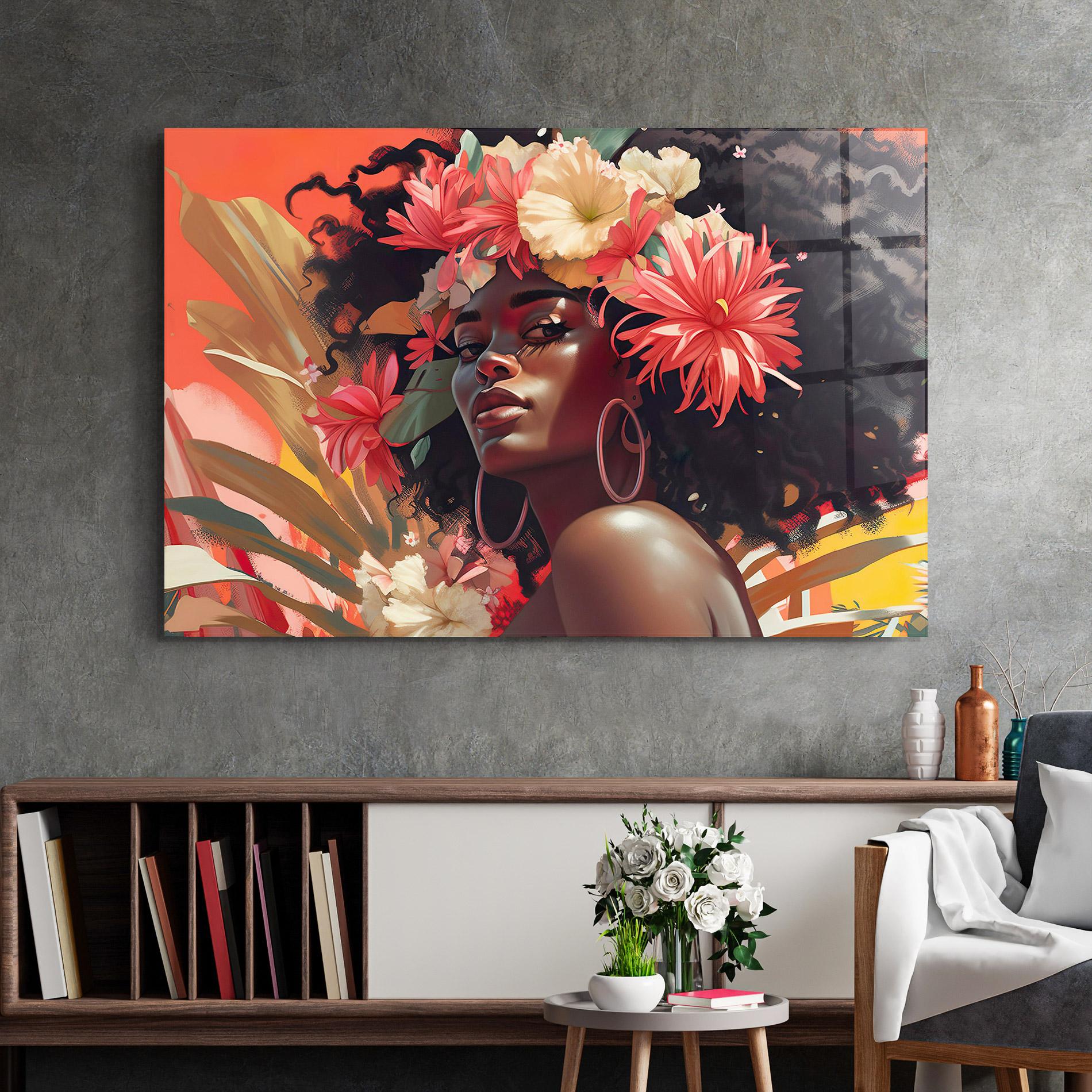 Стъклена картина African Flower Woman mockup 2