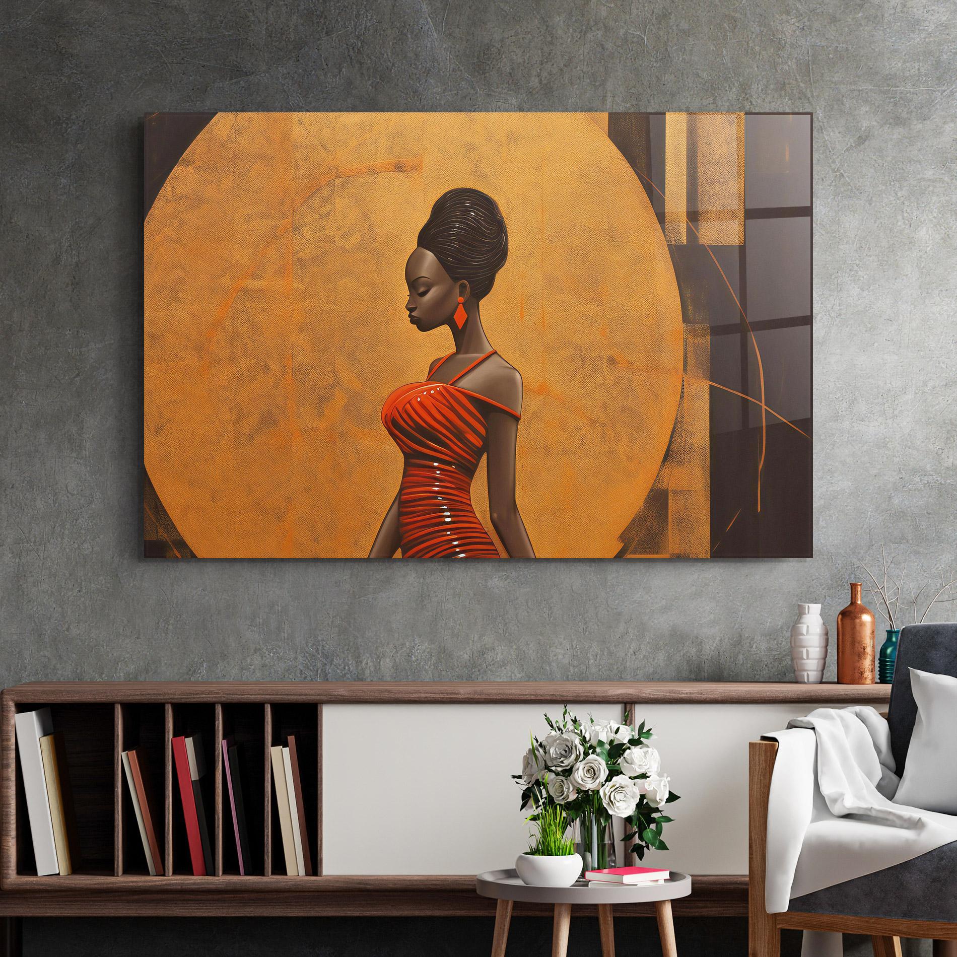 Стъклена картина Beautiful African Red Dress mockup 2