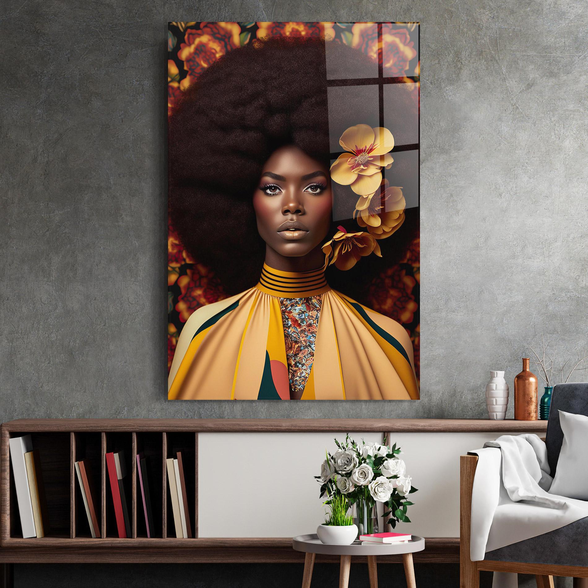 Стъклена картина Big Yellow Flower Woman mockup 2
