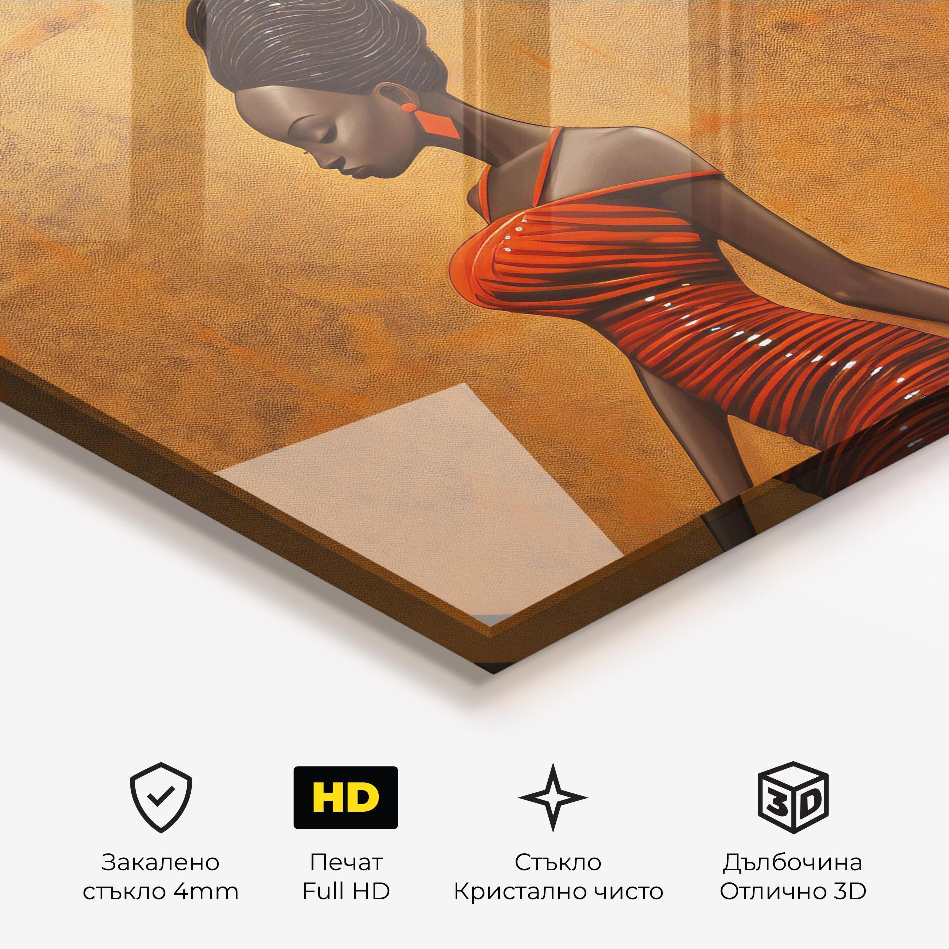 Стъклена картина Beautiful African Red Dress mockup 3