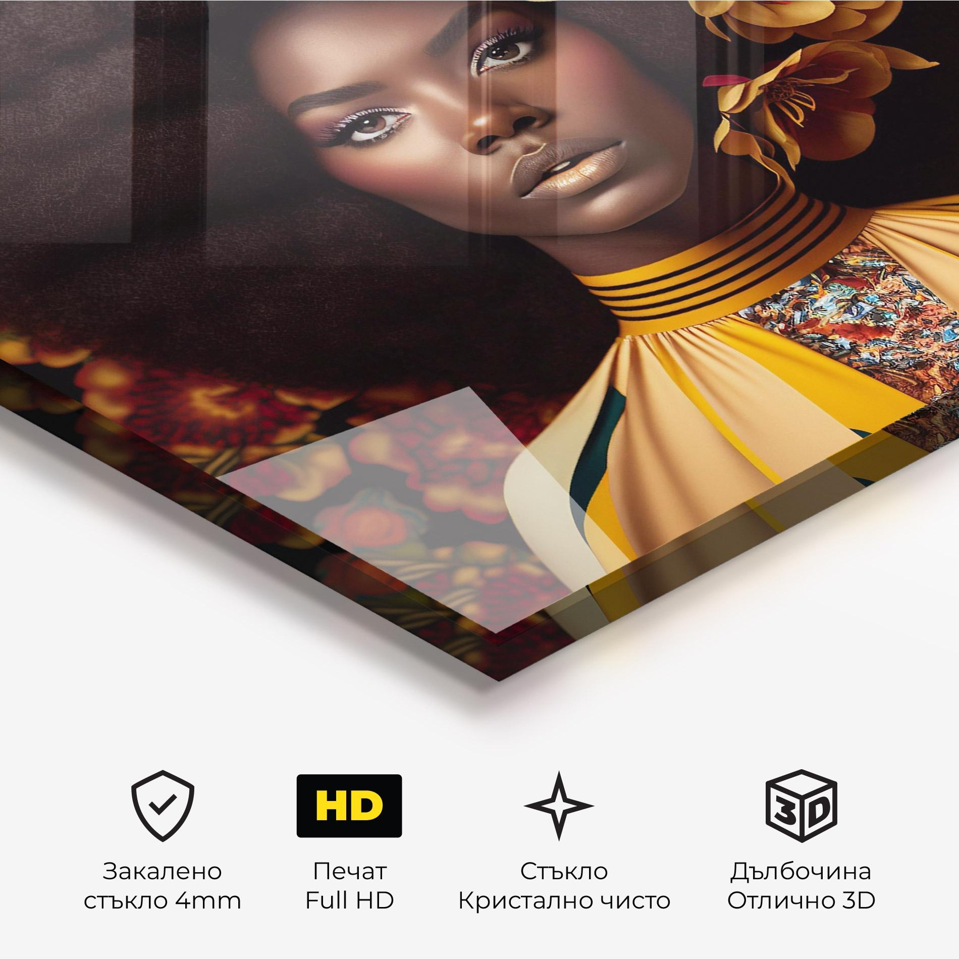 Стъклена картина Big Yellow Flower Woman mockup 3