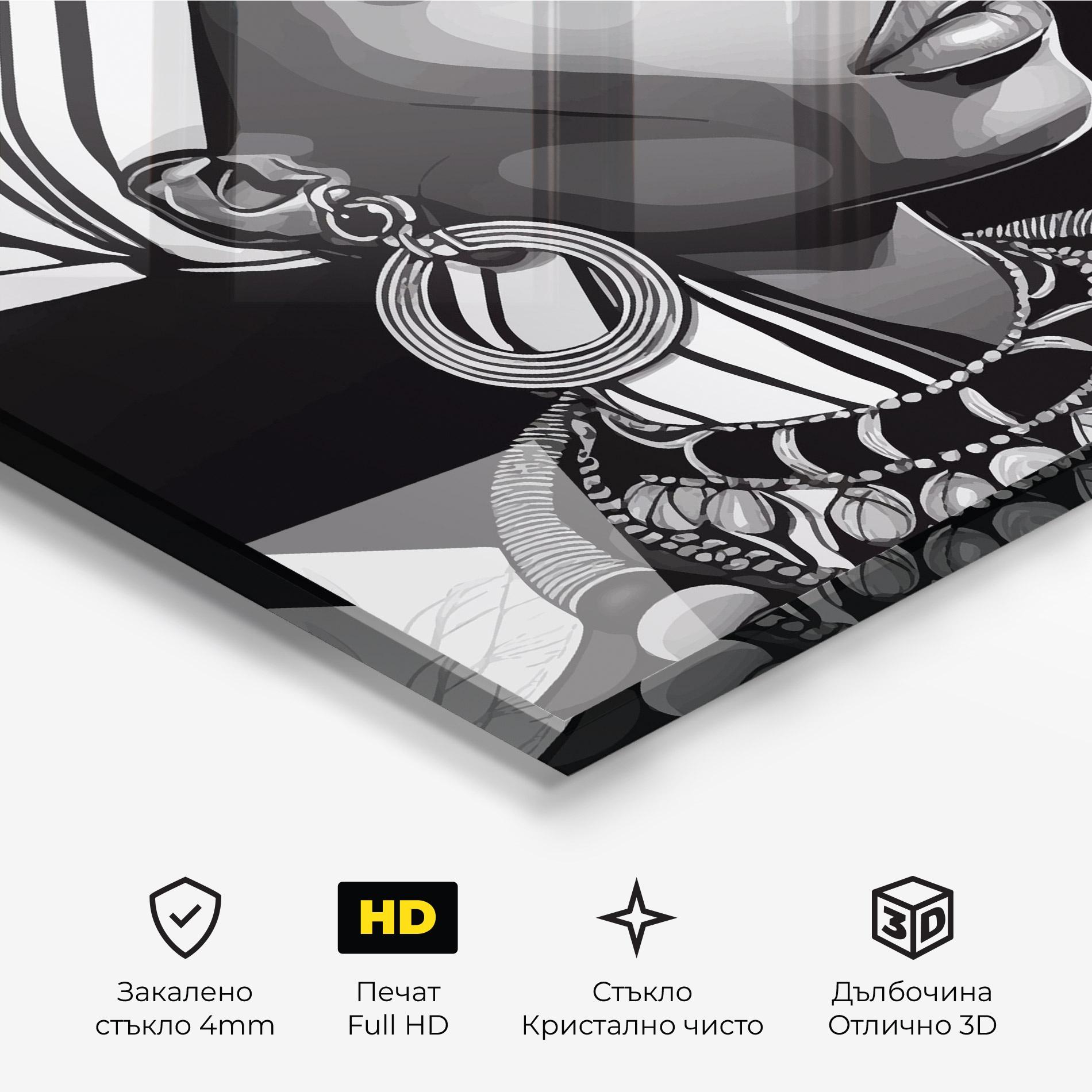 Стъклена картина Black White African mockup 3