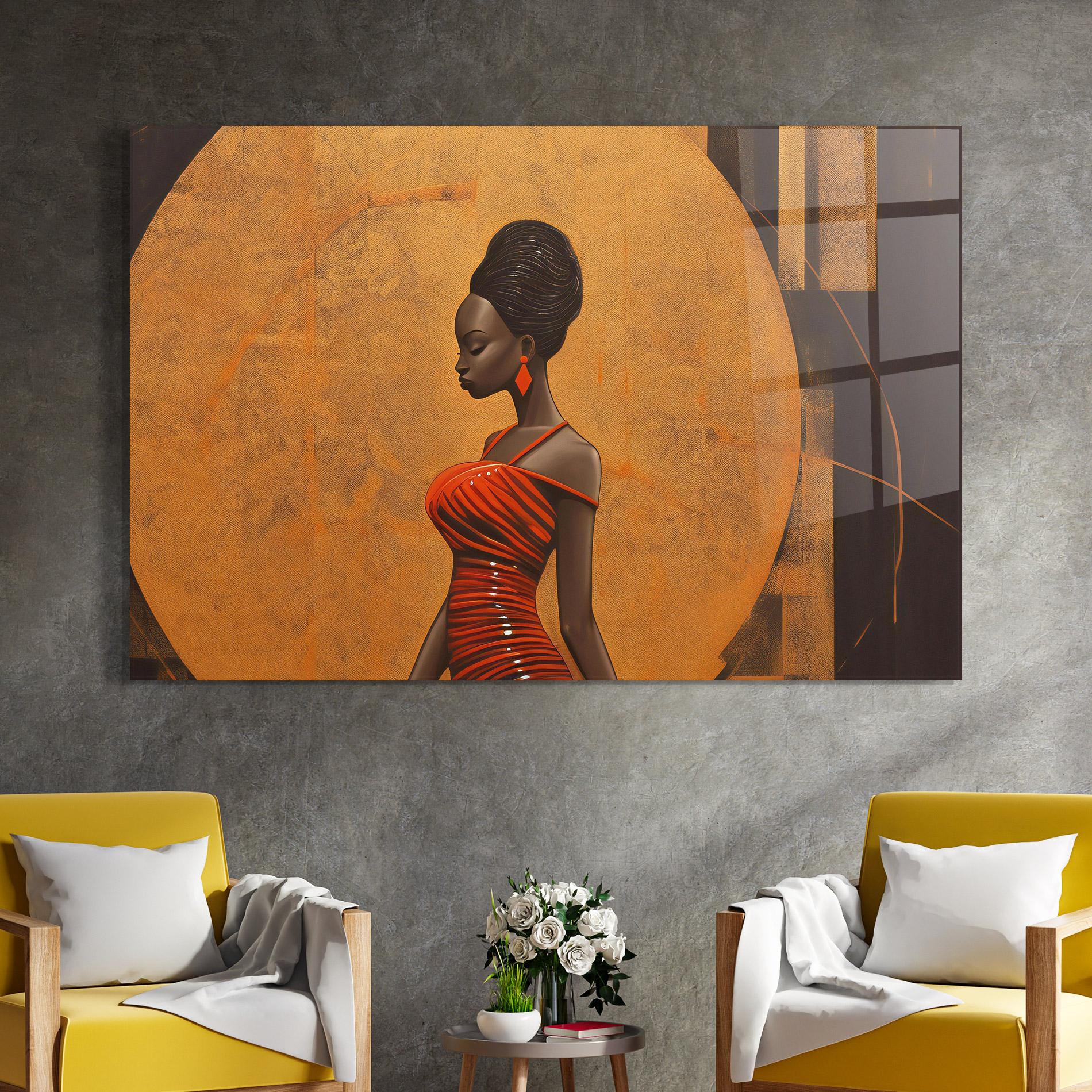 Стъклена картина Beautiful African Red Dress mockup 4