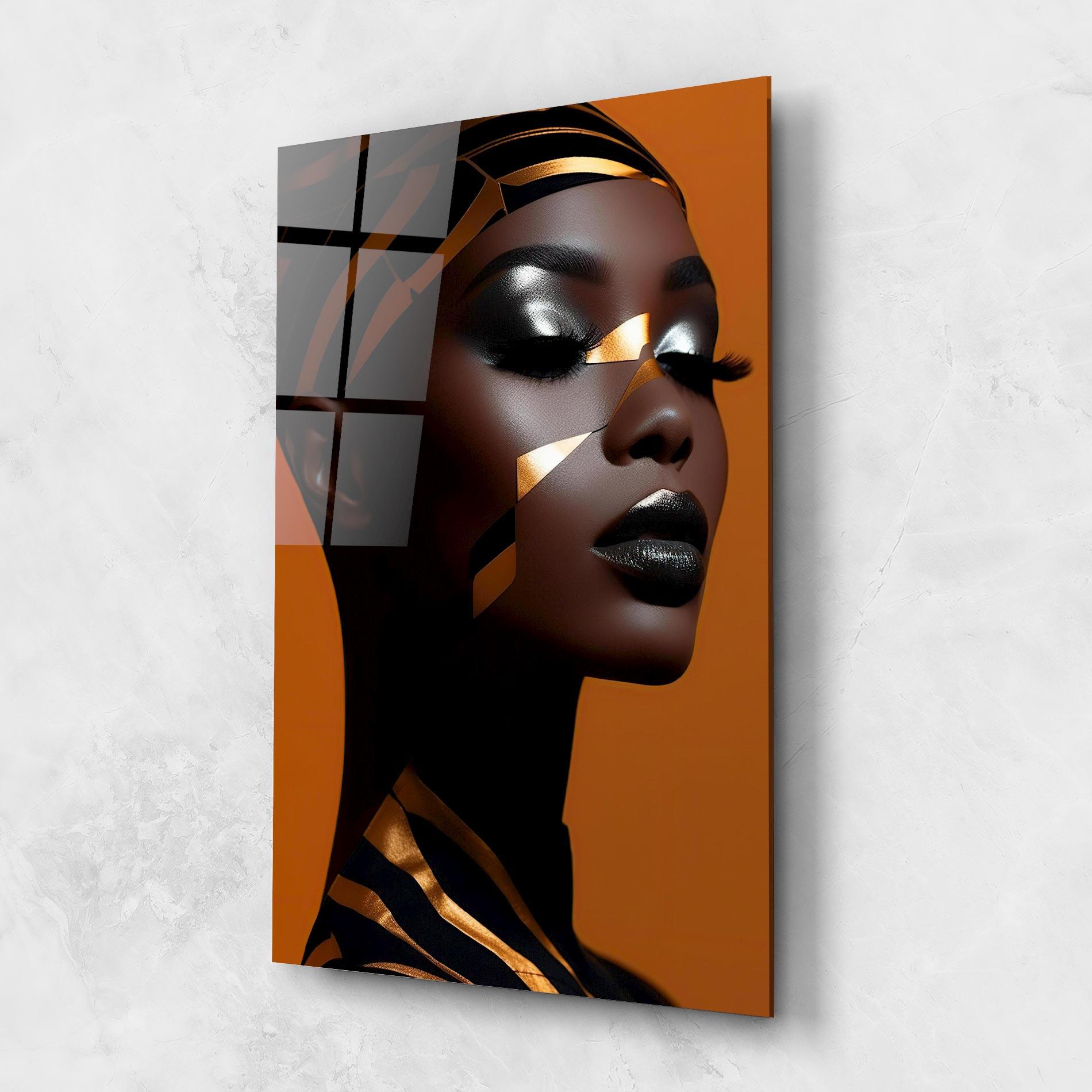 Стъклена картина African Woman On Orange mockup 1