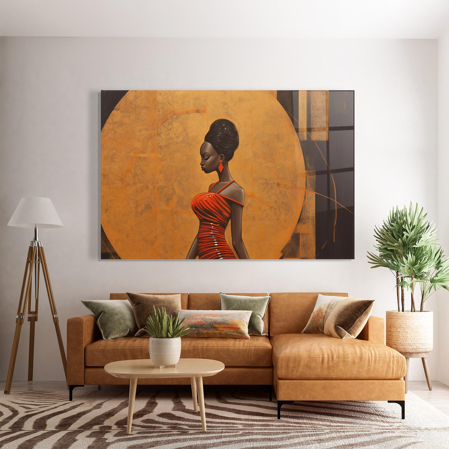 Стъклена картина Beautiful African Red Dress mockup 7