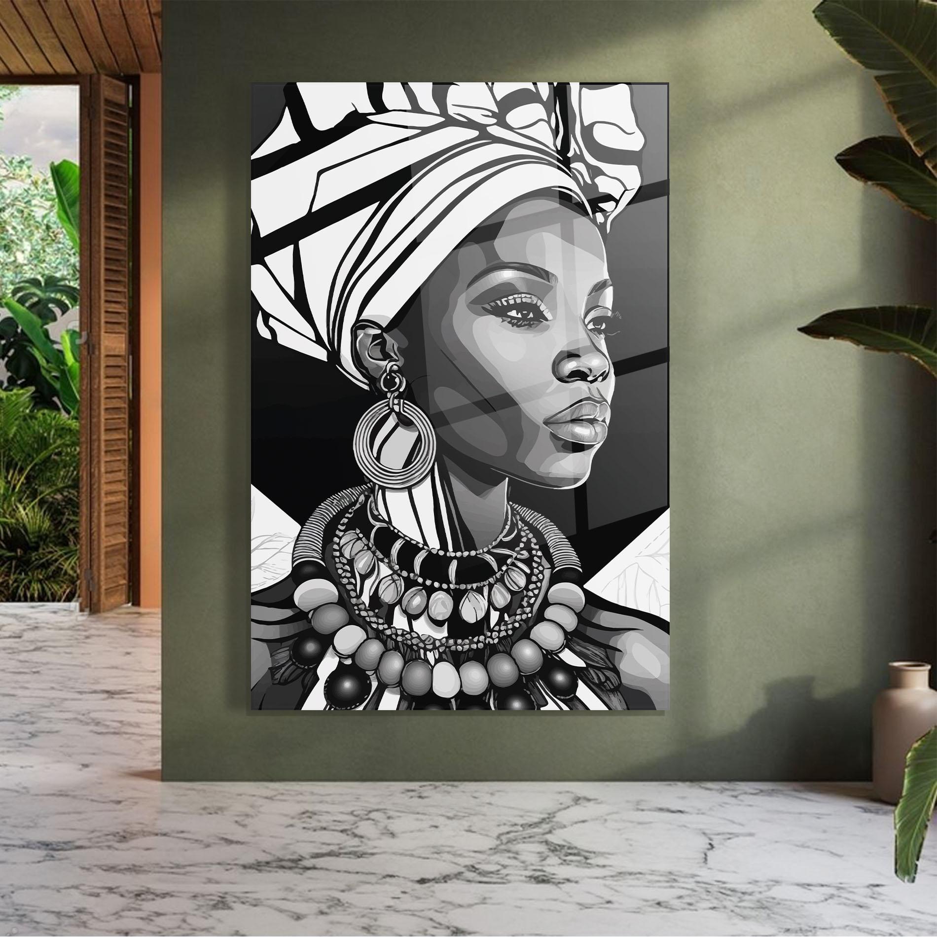 Стъклена картина Black White African mockup 7