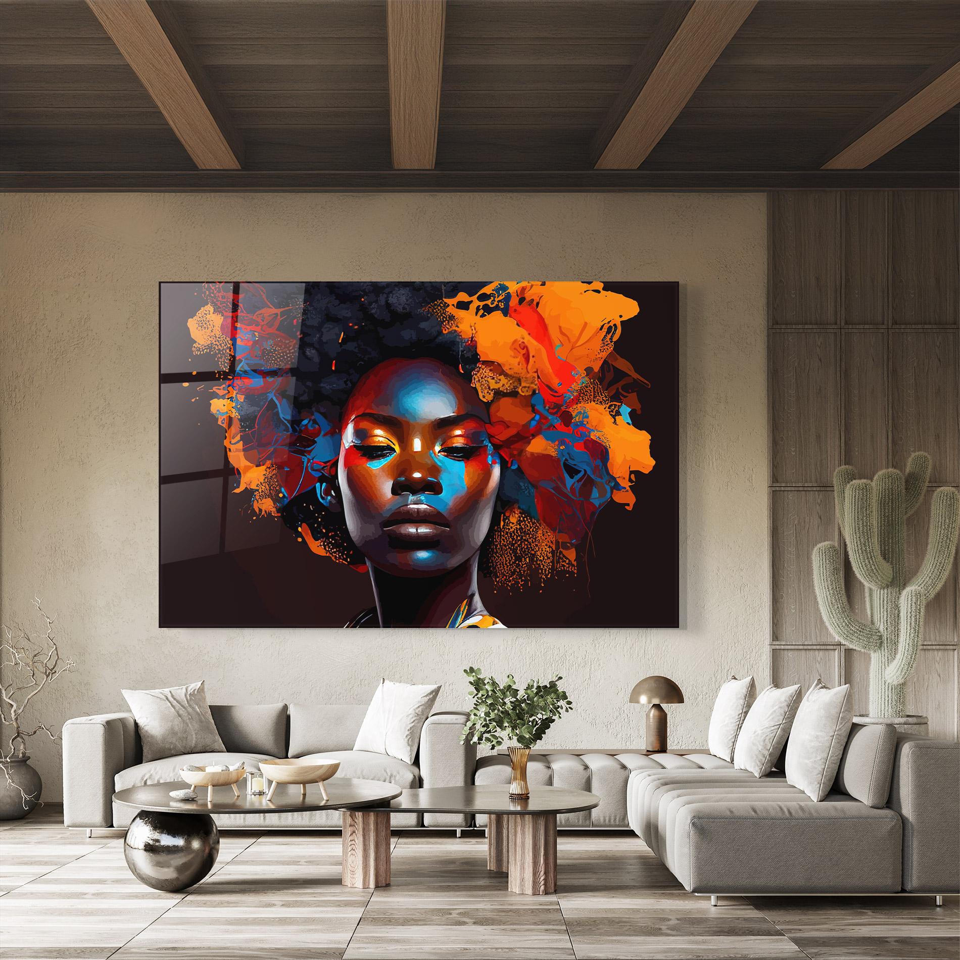 Стъклена картина Africat Yellow Hair mockup 8