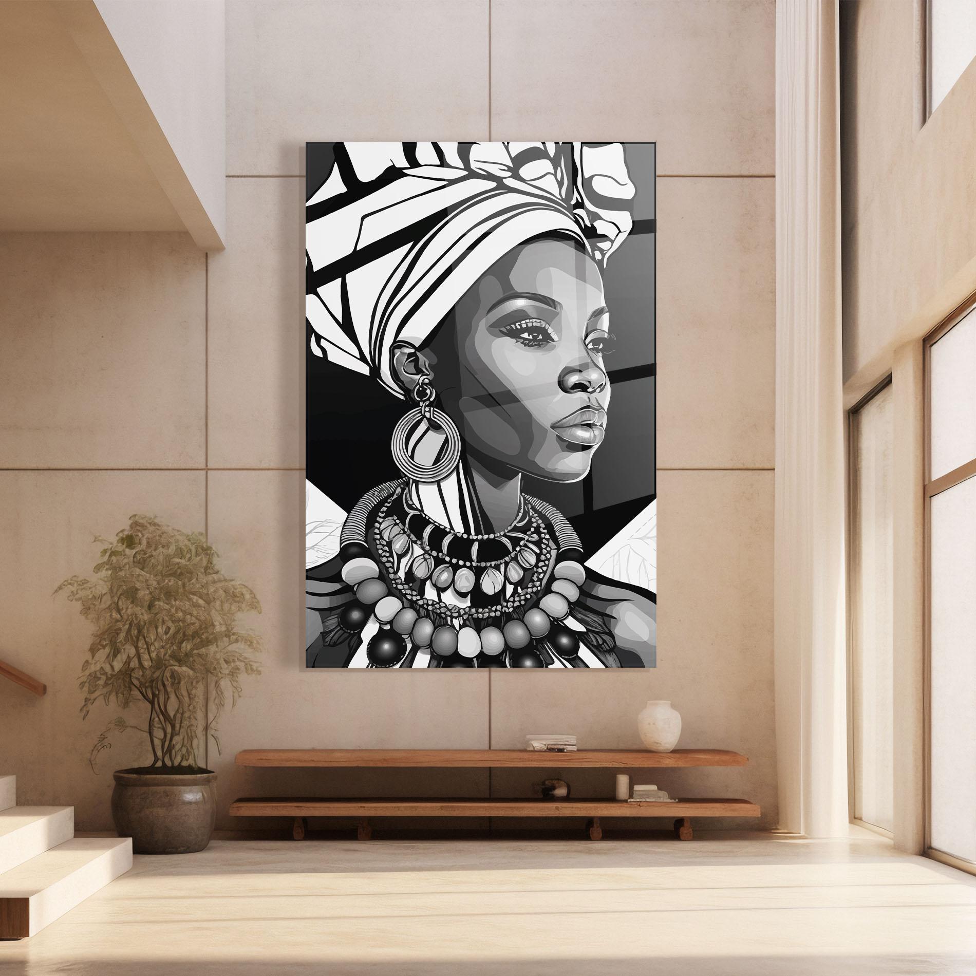 Стъклена картина Black White African mockup 8