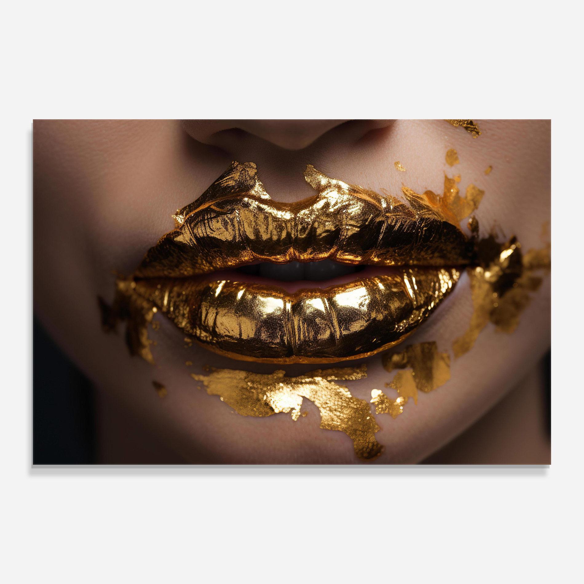 Стъклена картина Close Gold Lips mockup 0