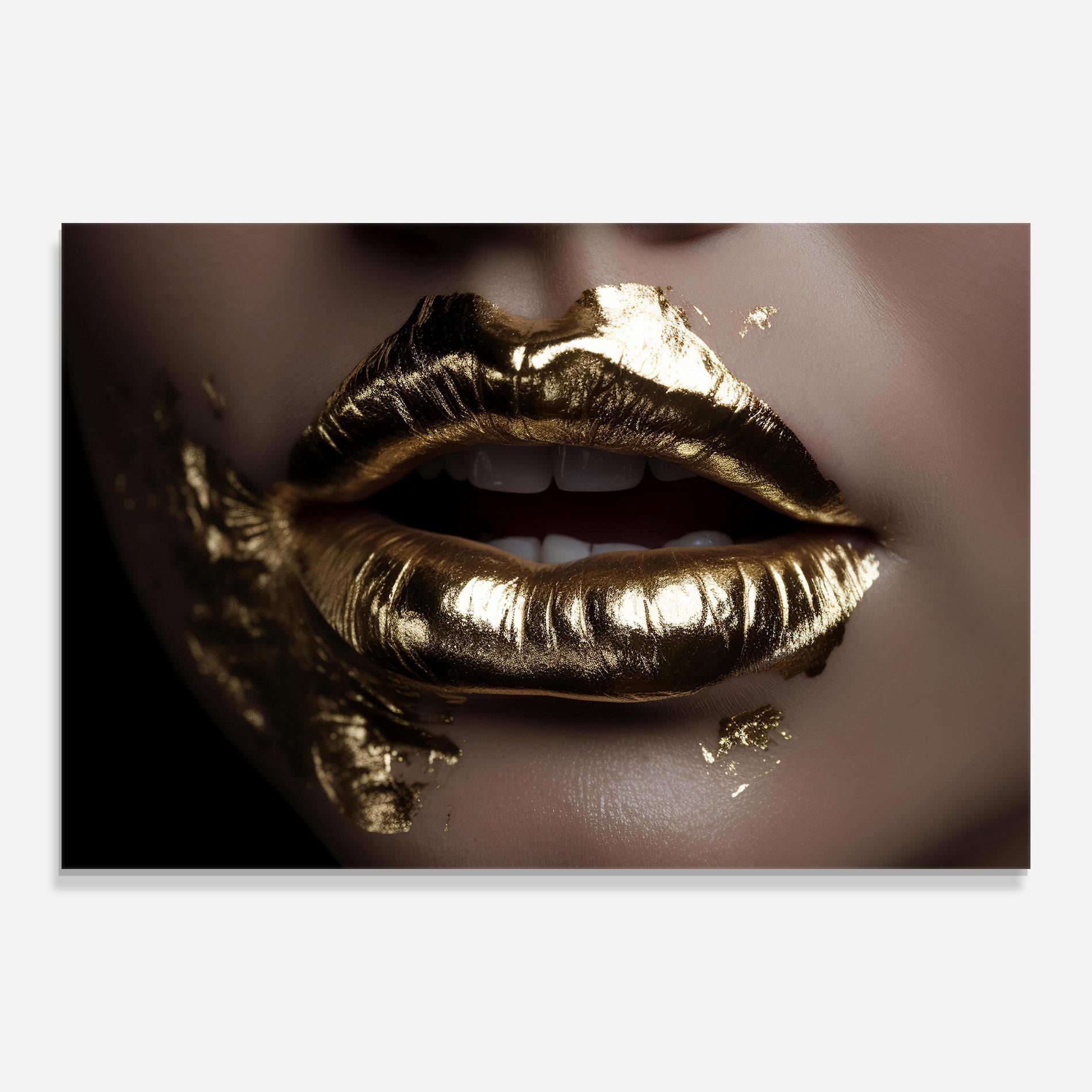 Стъклена картина Gold Lips mockup 0
