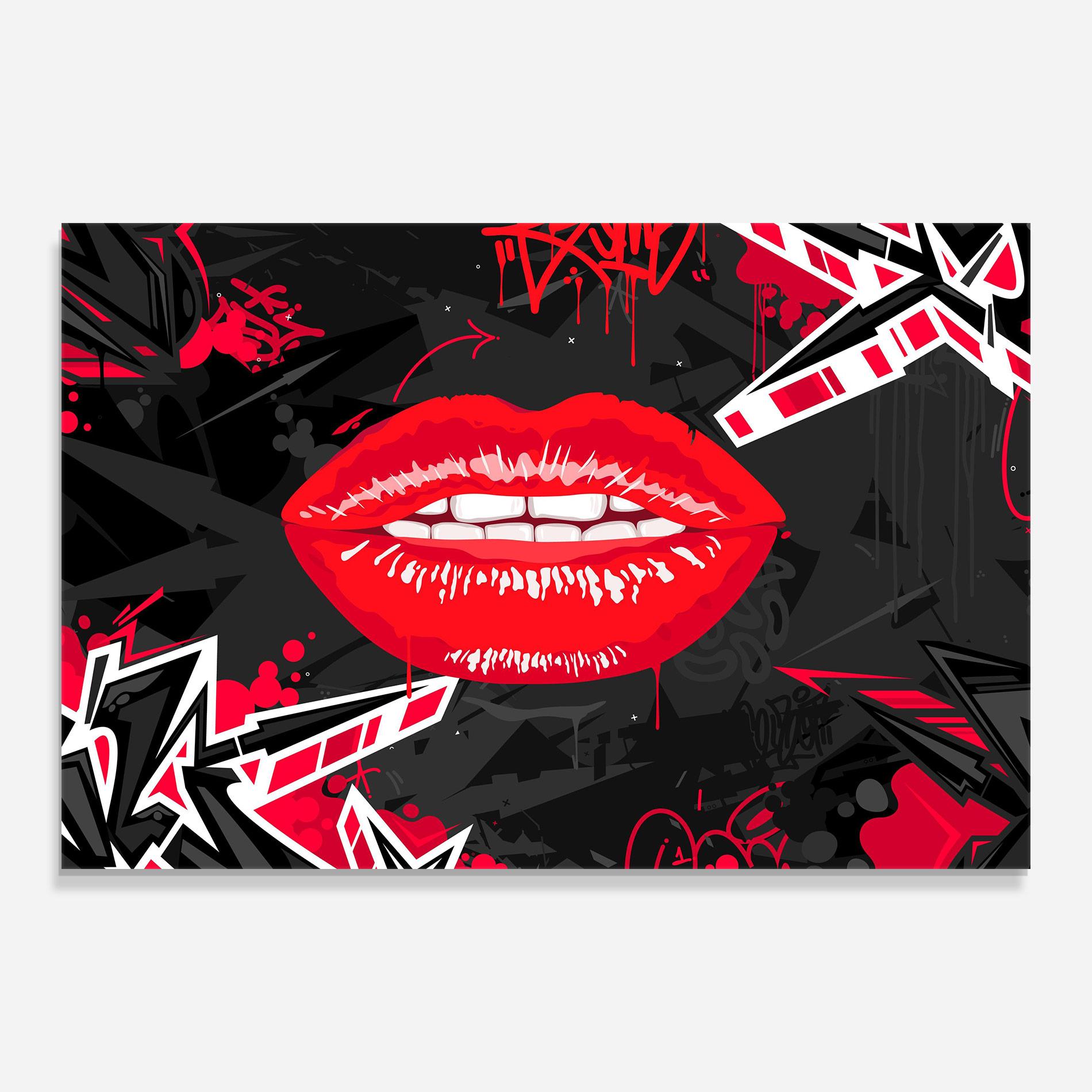 Стъклена картина Lips Graff mockup 0