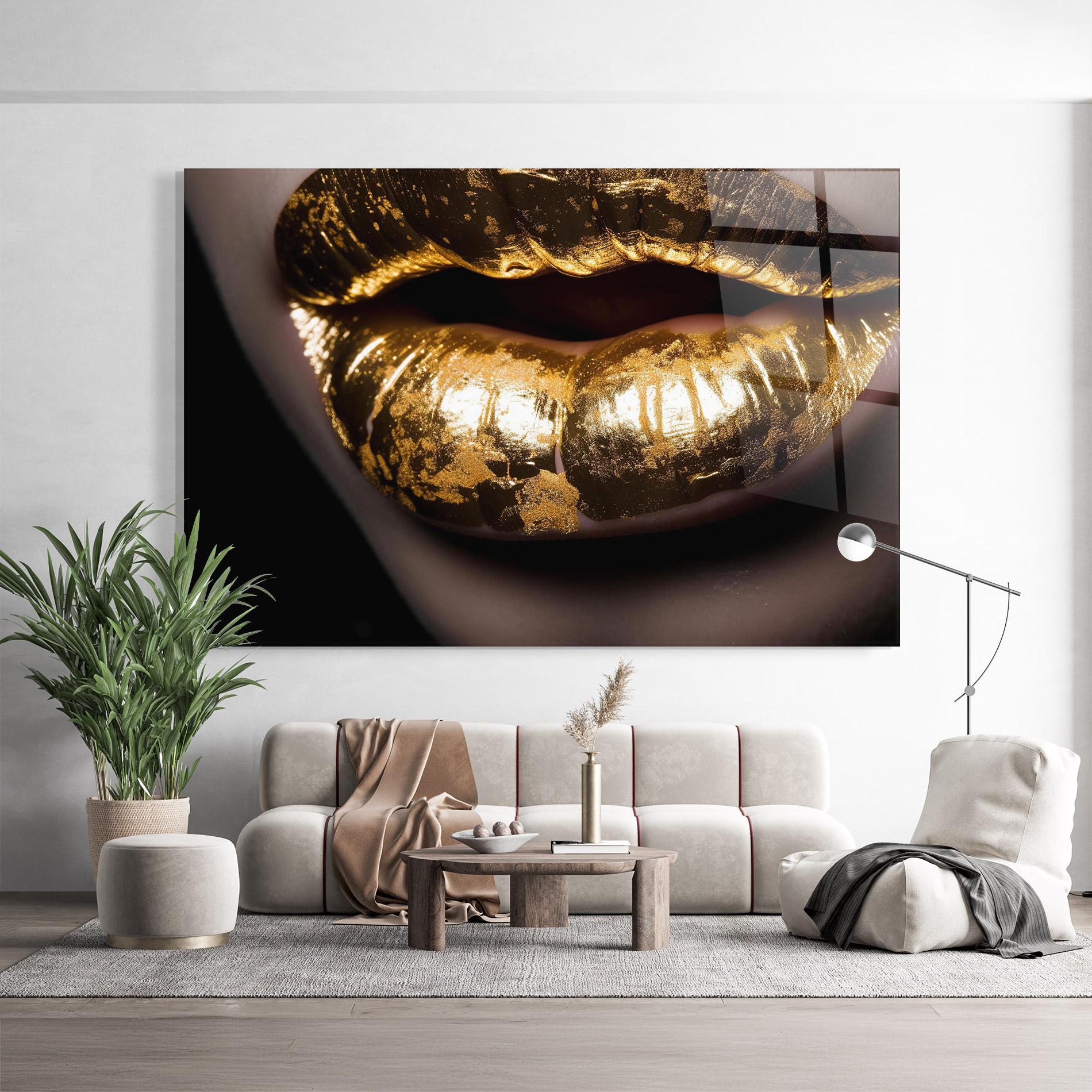 Стъклена картина Big Gold Lips mockup 9