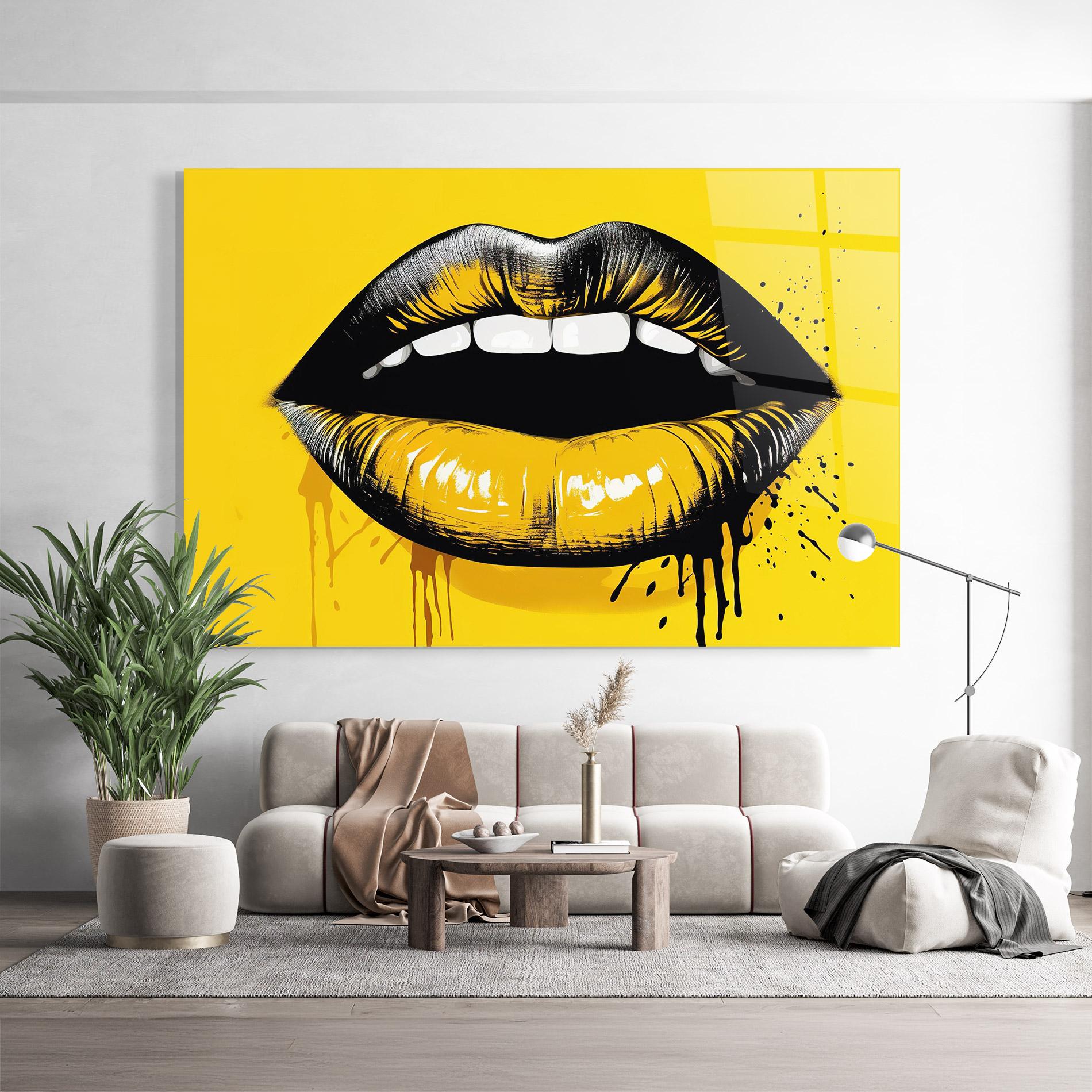Стъклена картина Black Yellow Lips mockup 9