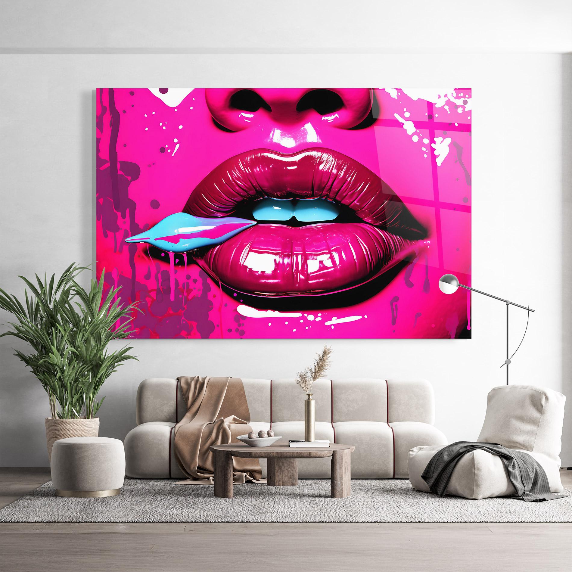 Стъклена картина Dark Pink Lips Art mockup 9