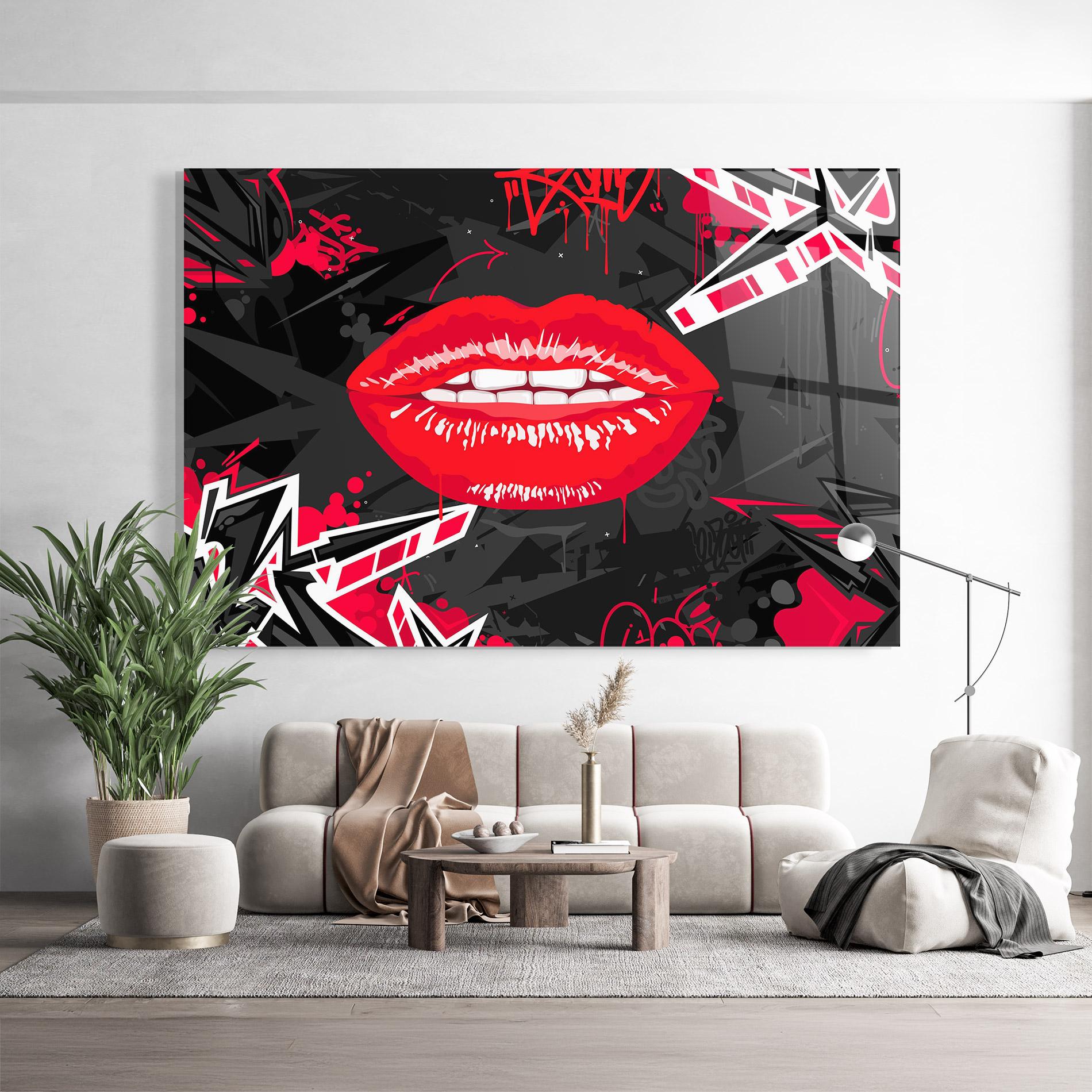 Стъклена картина Lips Graff mockup 9