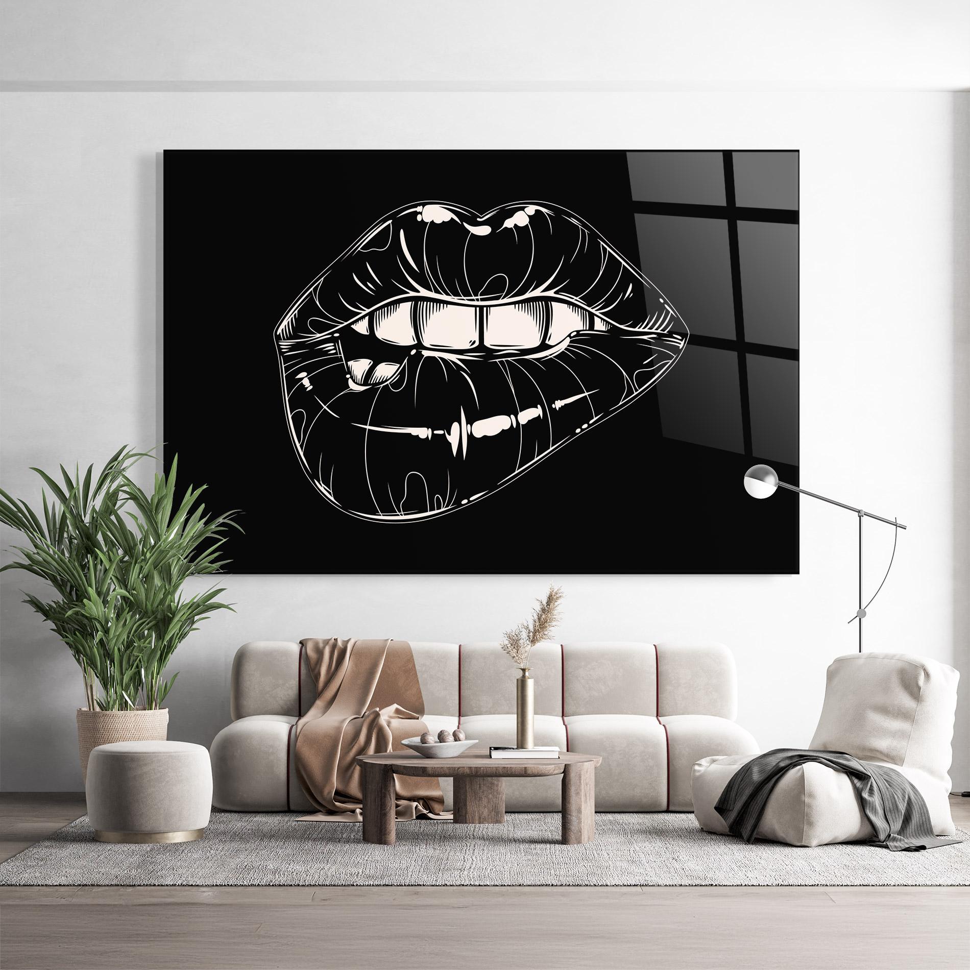 Стъклена картина Lips On Black Art mockup 9