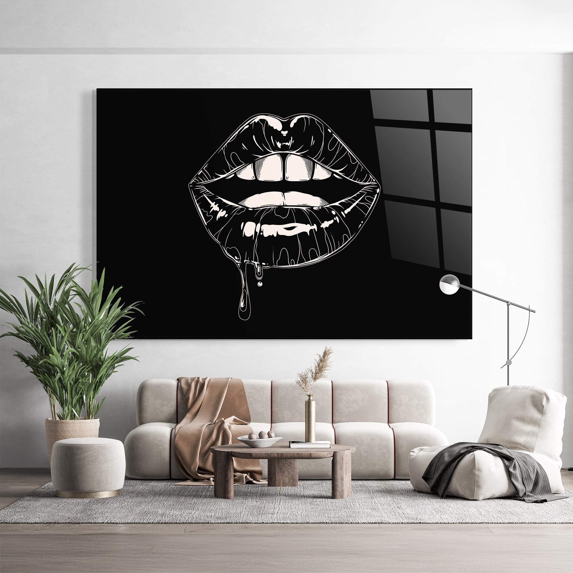 Стъклена картина Open Lips On Black mockup 9