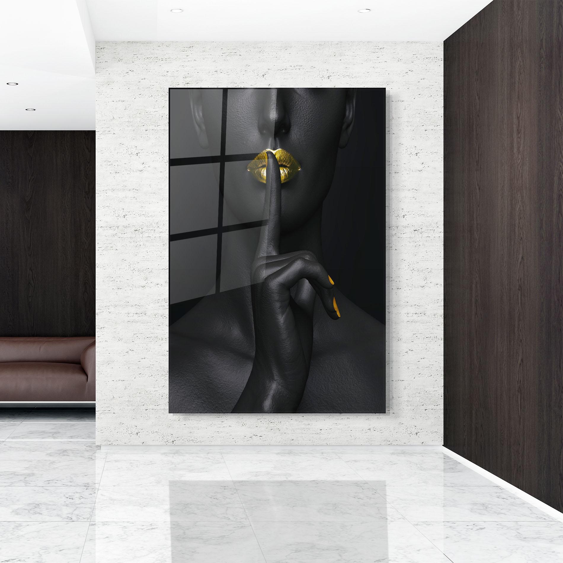 Стъклена картина Silence Lips Portrait mockup 9