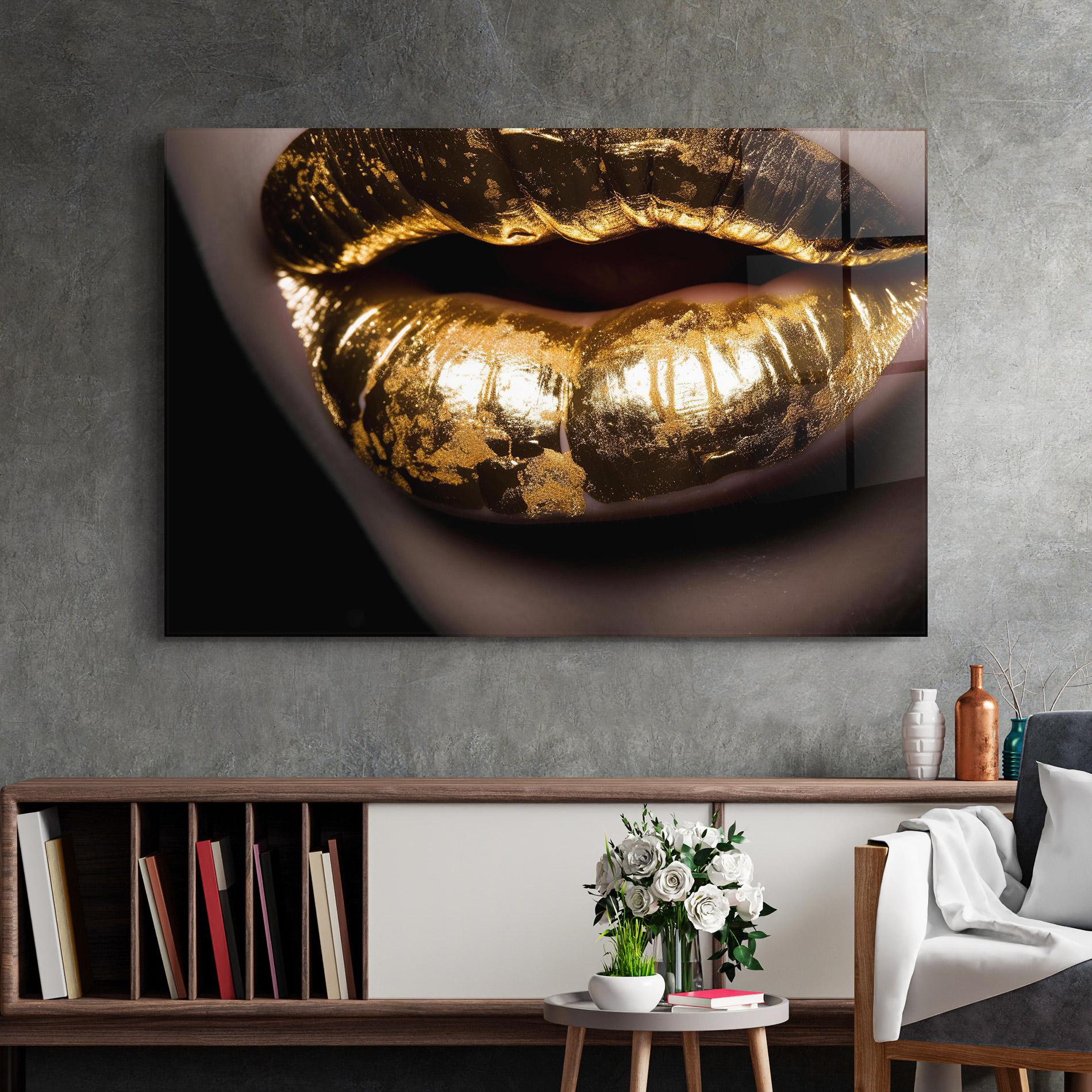 Стъклена картина Big Gold Lips mockup 2