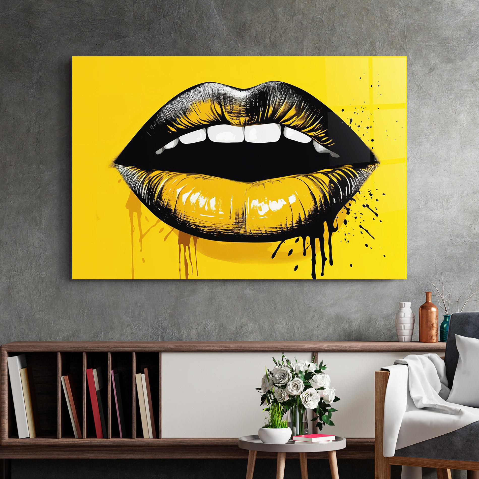 Стъклена картина Black Yellow Lips mockup 2