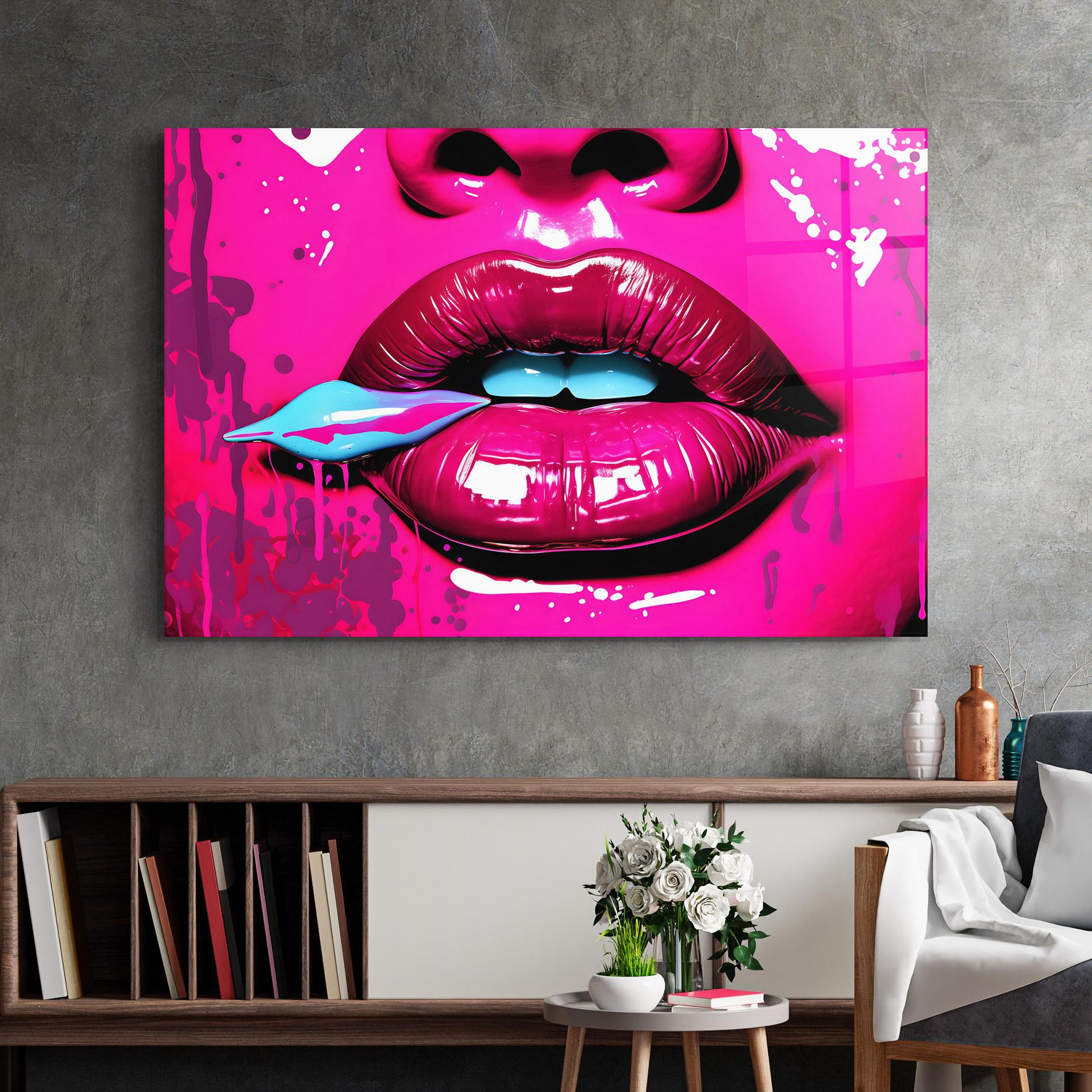 Стъклена картина Dark Pink Lips Art mockup 2