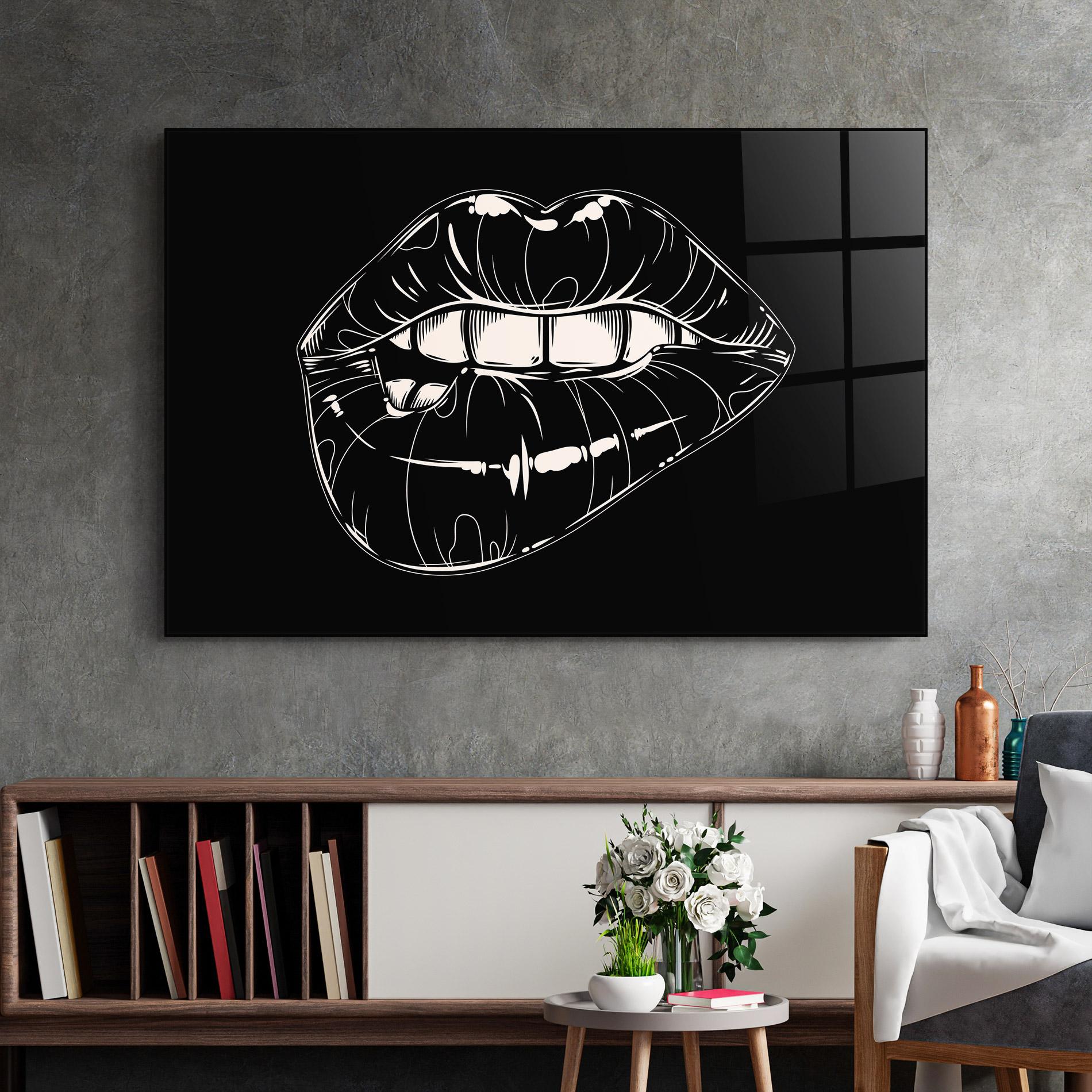 Стъклена картина Lips On Black Art mockup 2