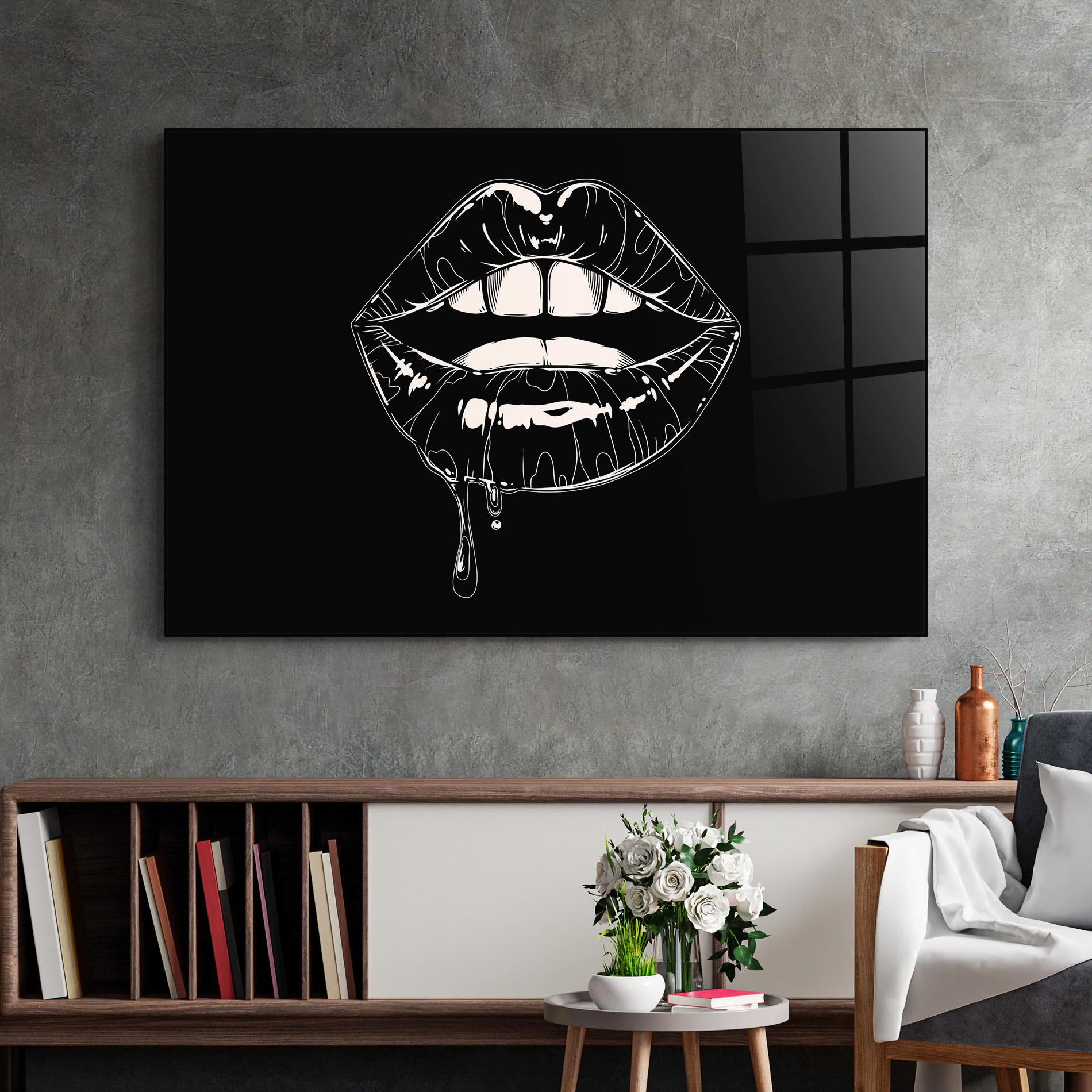 Стъклена картина Open Lips On Black mockup 2
