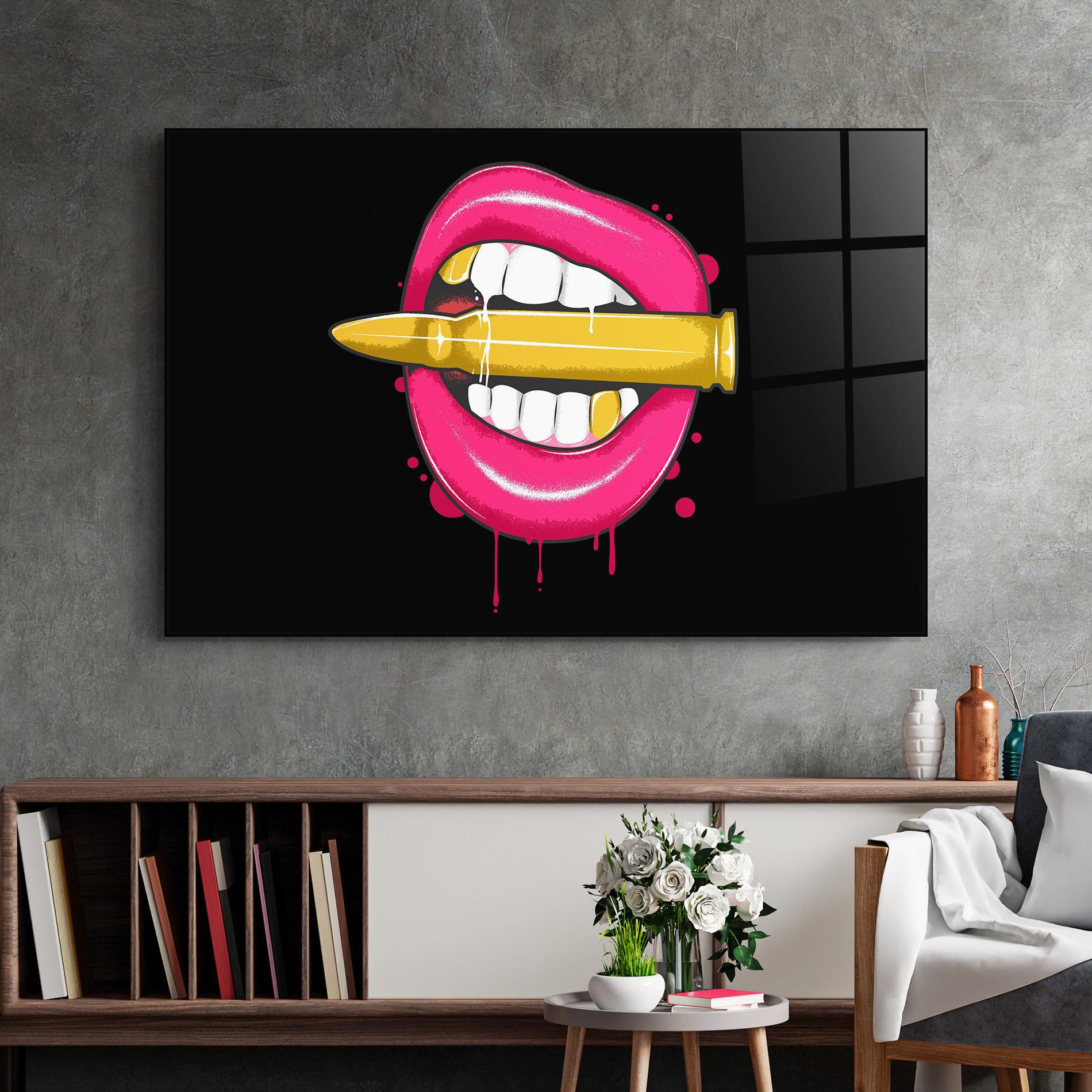 Стъклена картина Pink Bullet Lips mockup 2