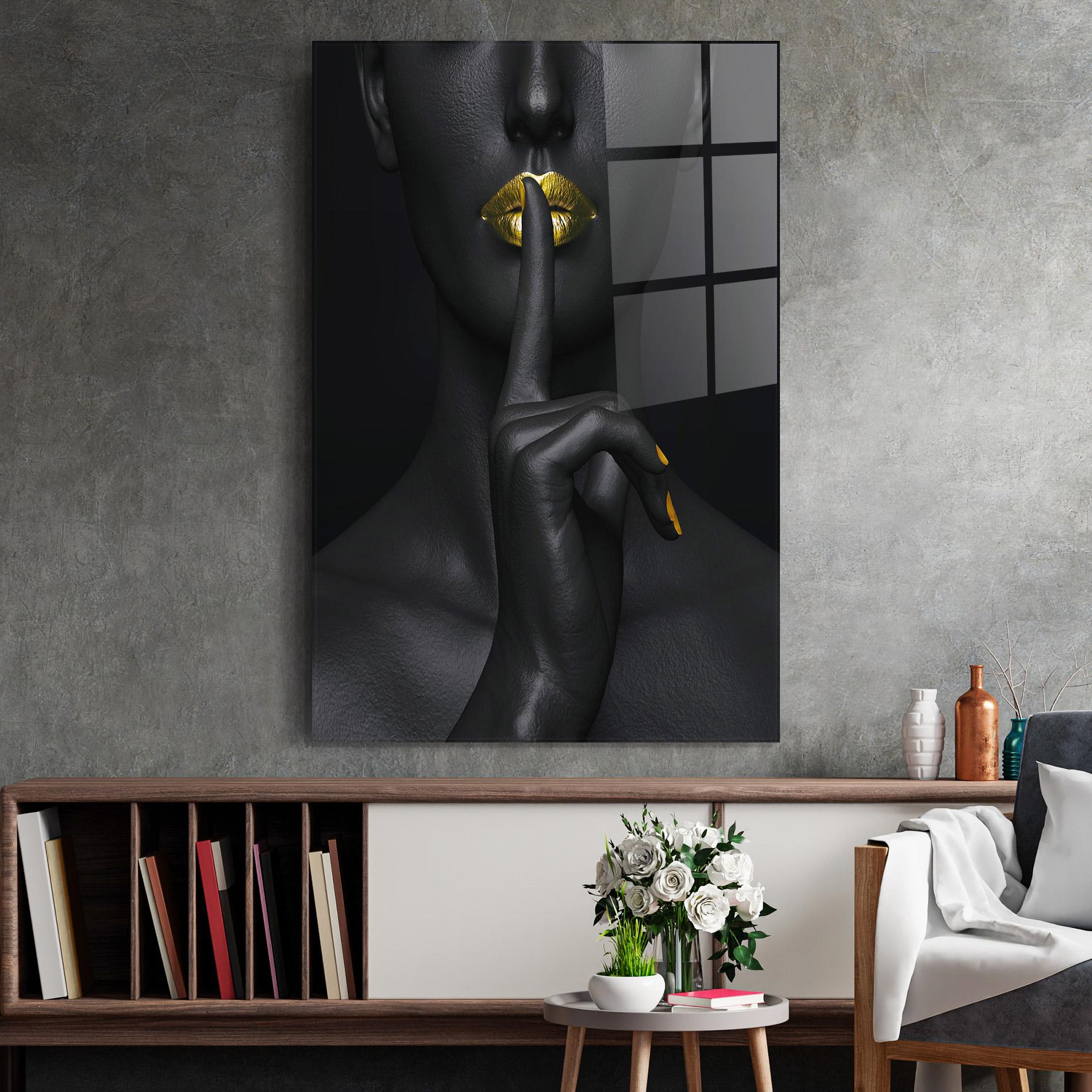 Стъклена картина Silence Lips Portrait mockup 2