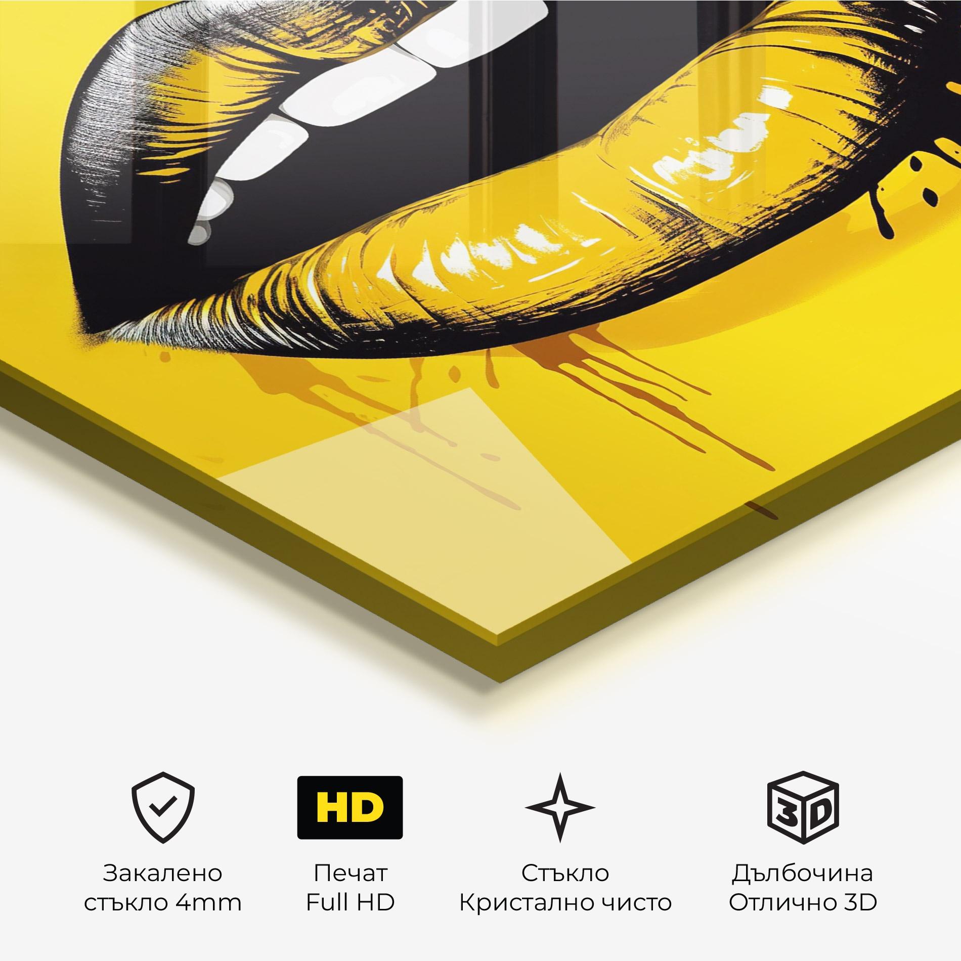 Стъклена картина Black Yellow Lips mockup 3