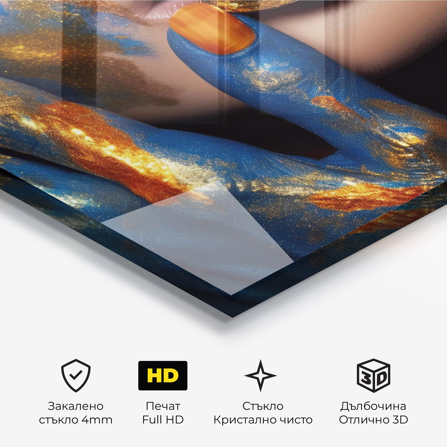 Стъклена картина Blue Hand Lips mockup 3