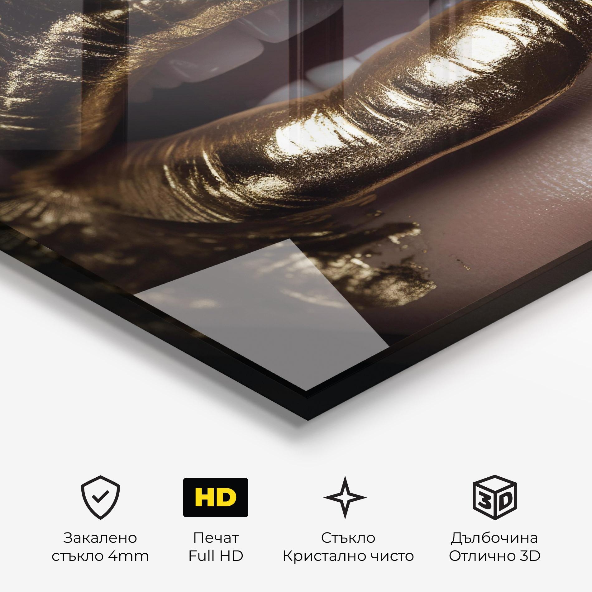 Стъклена картина Gold Lips mockup 3