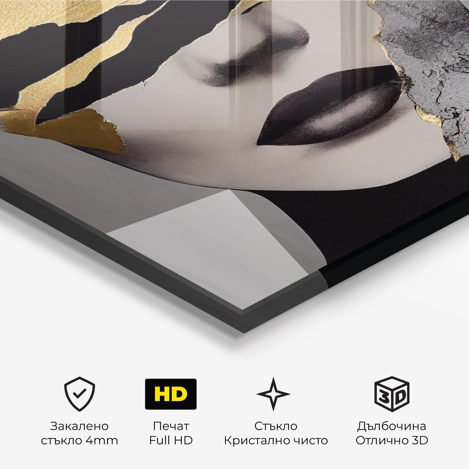 Стъклена картина Grey Gold Lips mockup 3