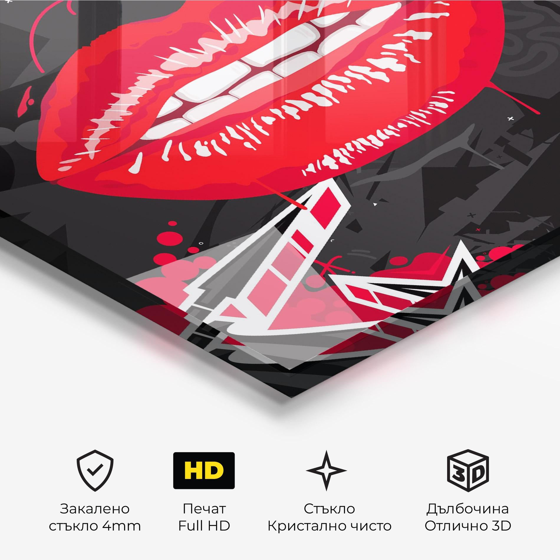 Стъклена картина Lips Graff mockup 3