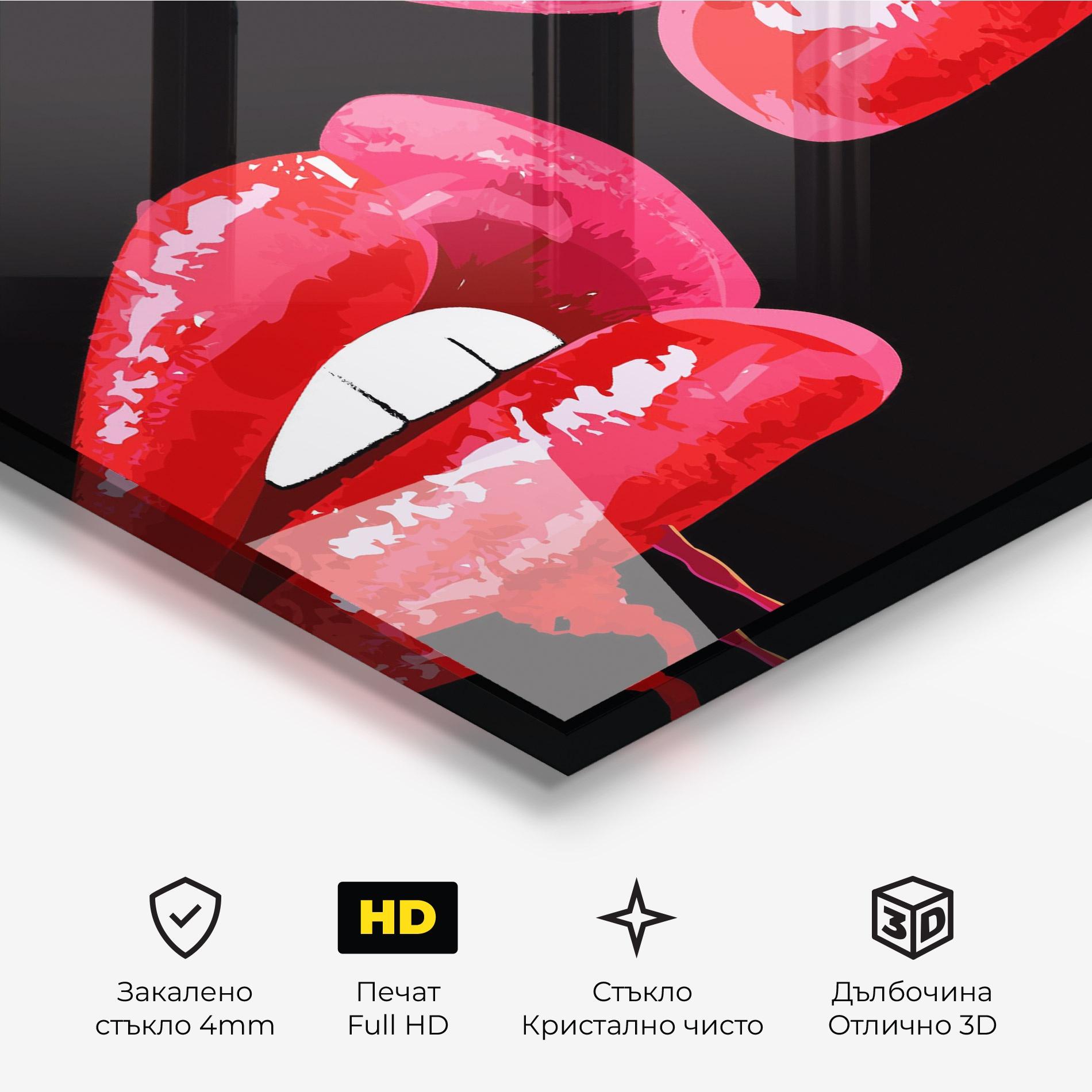 Стъклена картина Lips Talking mockup 3