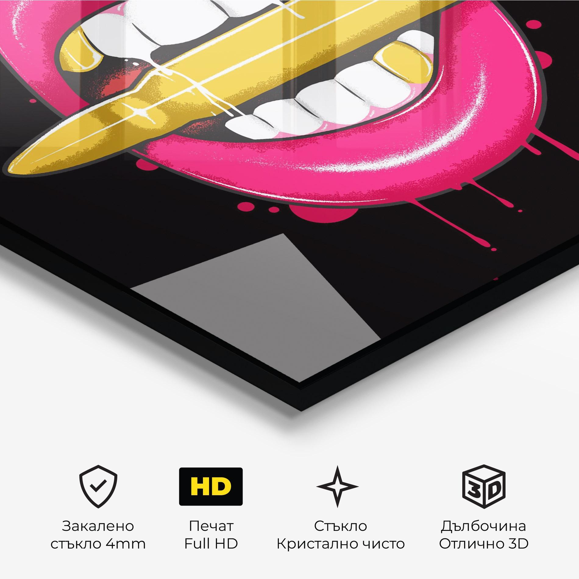 Стъклена картина Pink Bullet Lips mockup 3