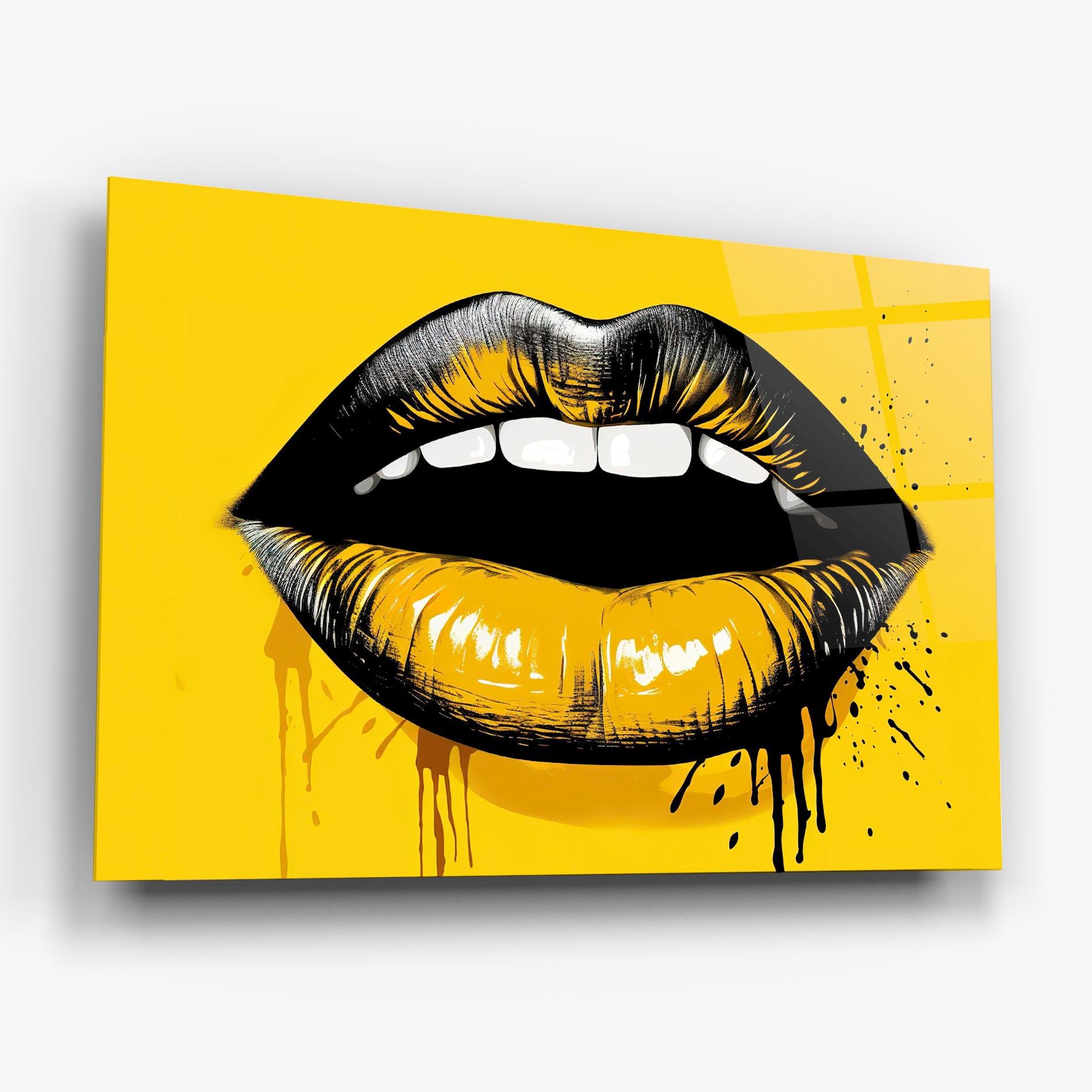 Стъклена картина Black Yellow Lips mockup 6