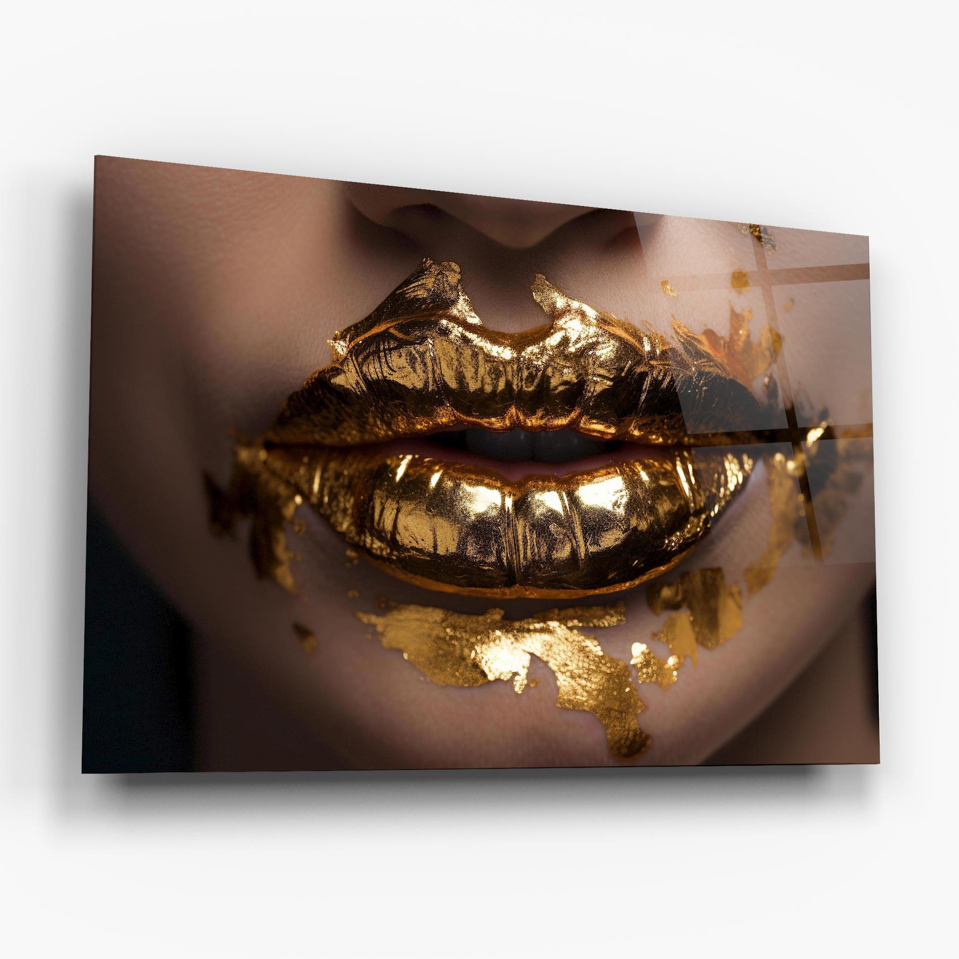 Стъклена картина Close Gold Lips mockup 6