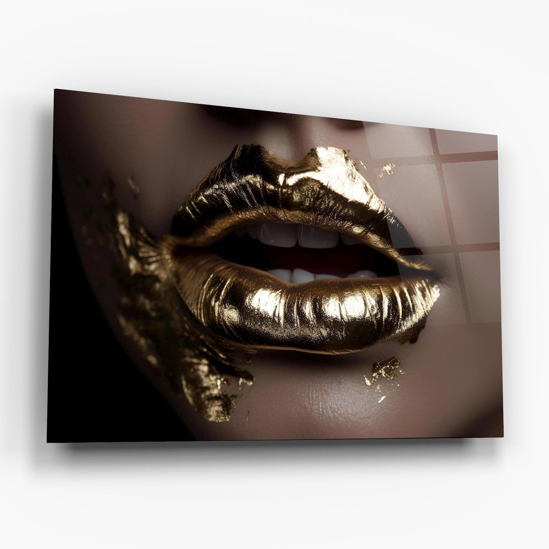 Стъклена картина Gold Lips mockup 6